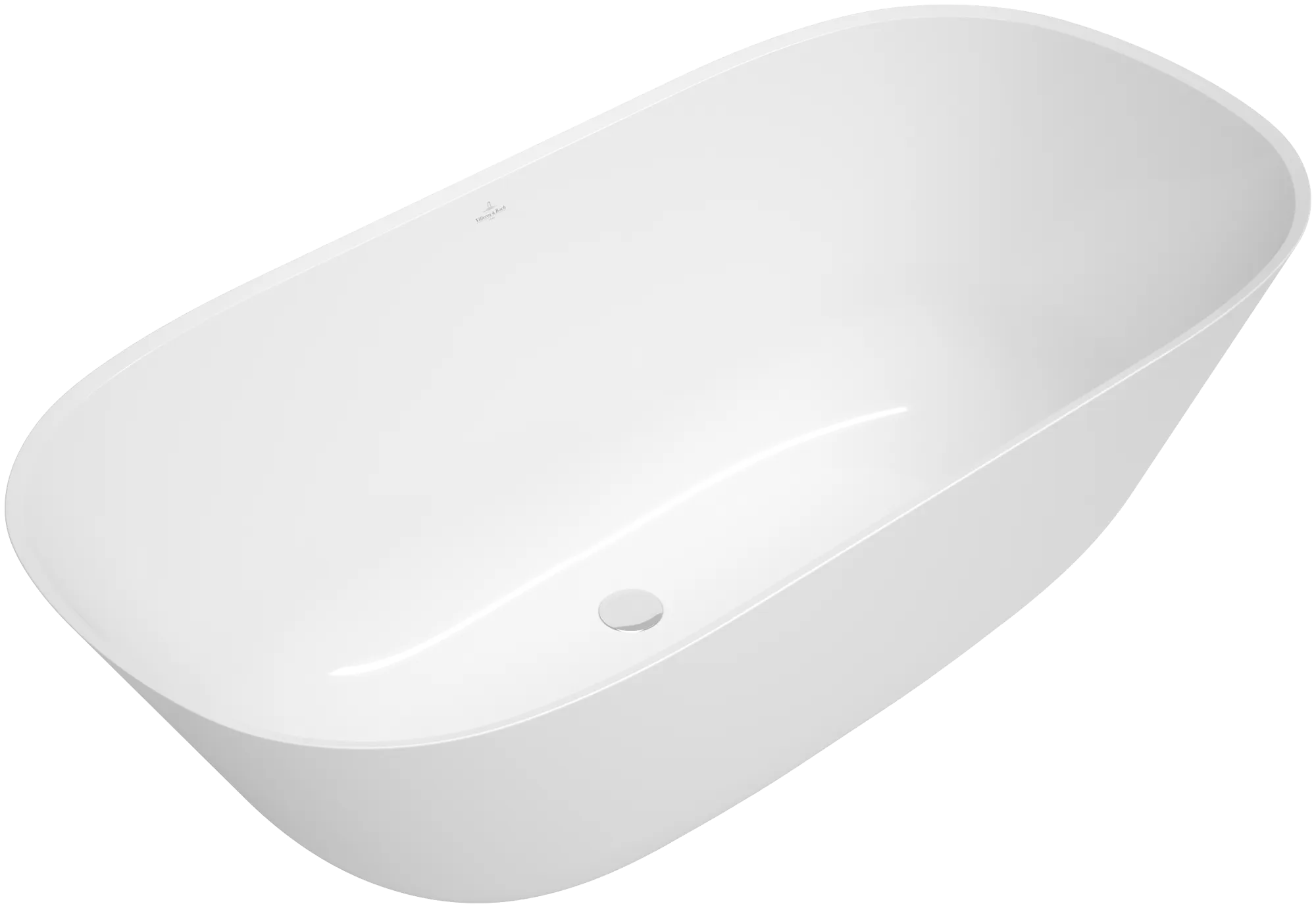 Villeroy & Boch Badewanne „Theano“ freistehend oval 155 × 75 cm, Fußablauf in Weiß Alpin