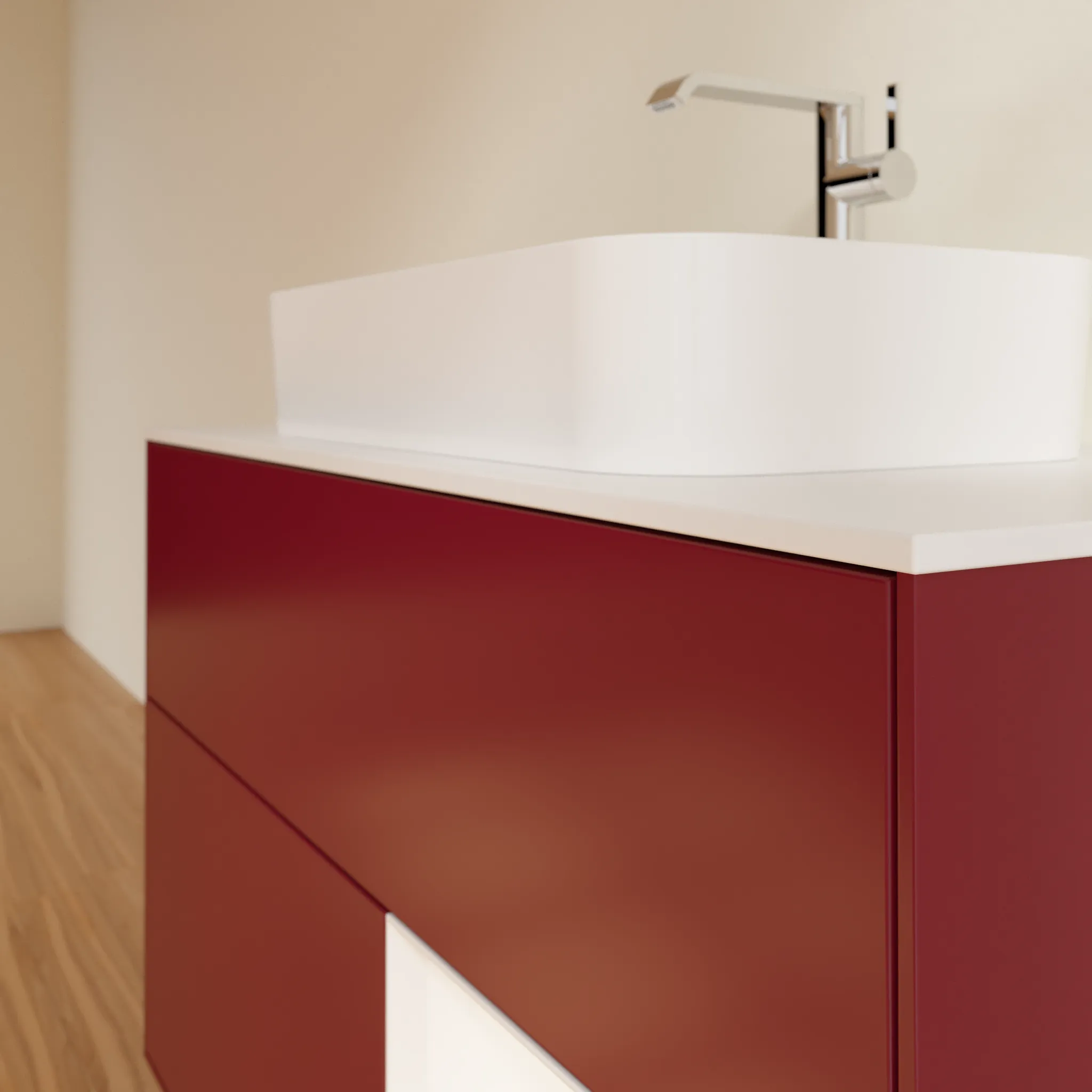 Villeroy & Boch Waschtischunterschrank „Finion“ für Schrankwaschtisch 1000 × 603 × 501 mm Peony Matt Lacquer, für Becken mittig, mit Hahnlochbohrung