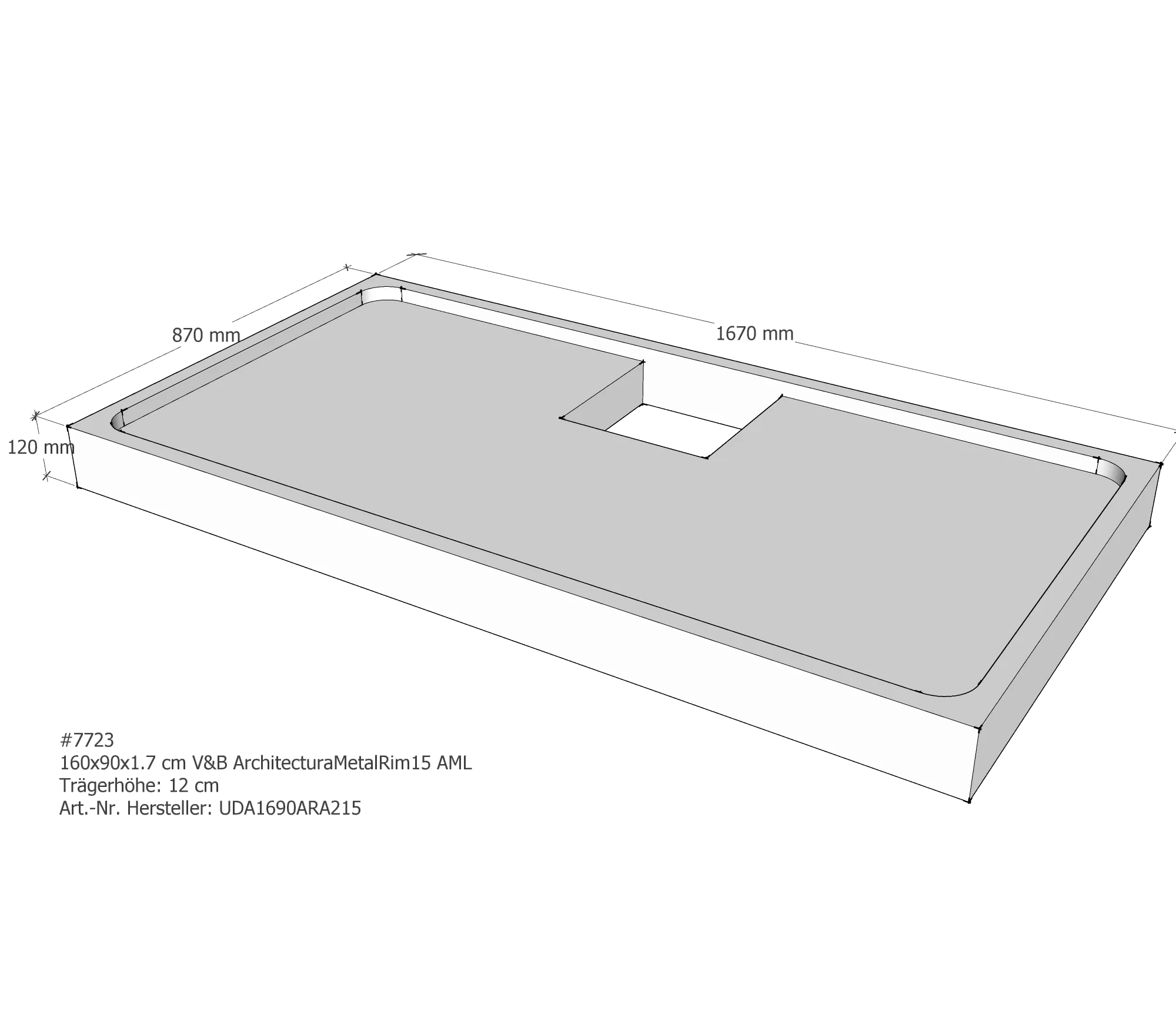 Duschwannenträger für Villeroy & Boch Architectura MetalRim 160 × 90 × 1,7 cm Breite: 90 cm / Länge: 160 cm