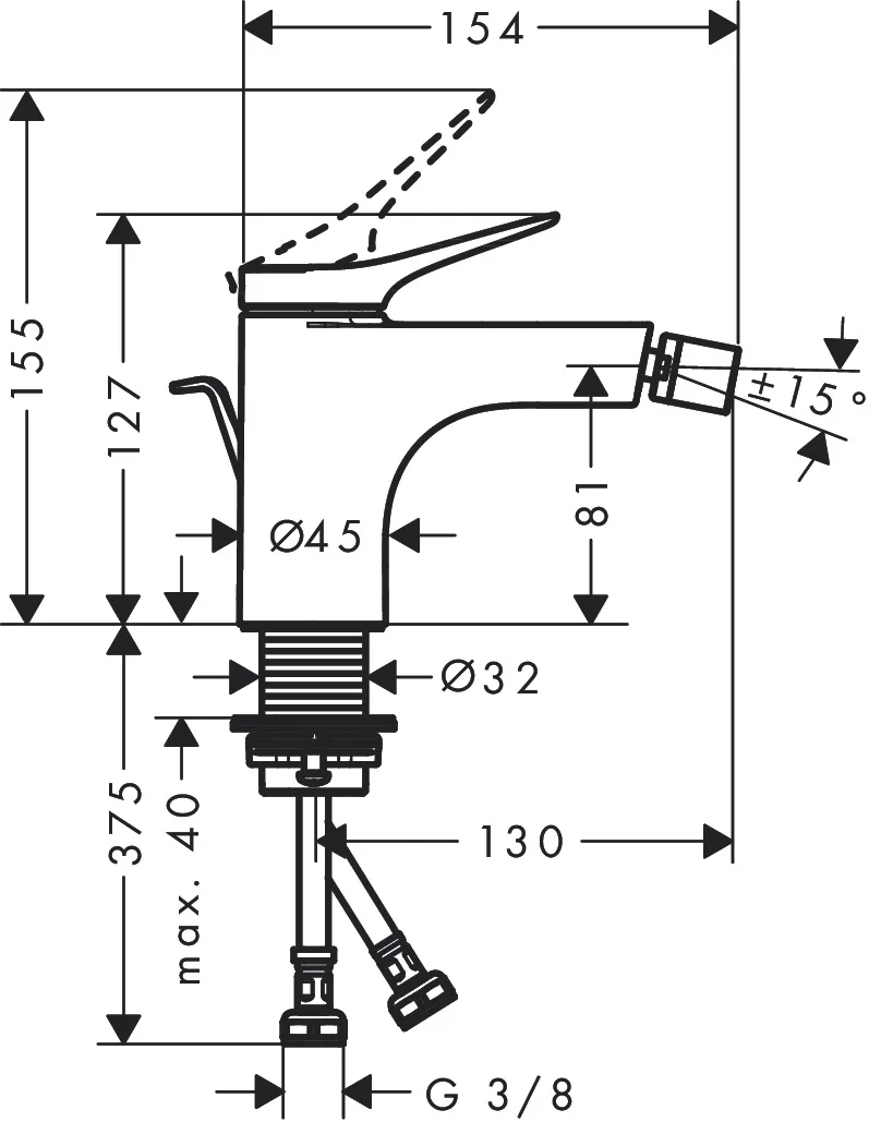 Hansgrohe Vivenis Bidetmischer chrom, Einhebel-Bedienung, Ausladung 130 mm, Auslaufhöhe 81 mm, Laminarstrahl, max. Durchfluss 7,5 l/min, Keramikmischsystem, einstellbare Temperaturbegrenzung, für Durchlauferhitzer geeignet
