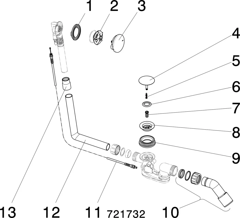 Viega Ab- und Überlaufgarnitur Modell 6162.1 „Multiplex“ für Standardwannen (Ablauf am Fußende)