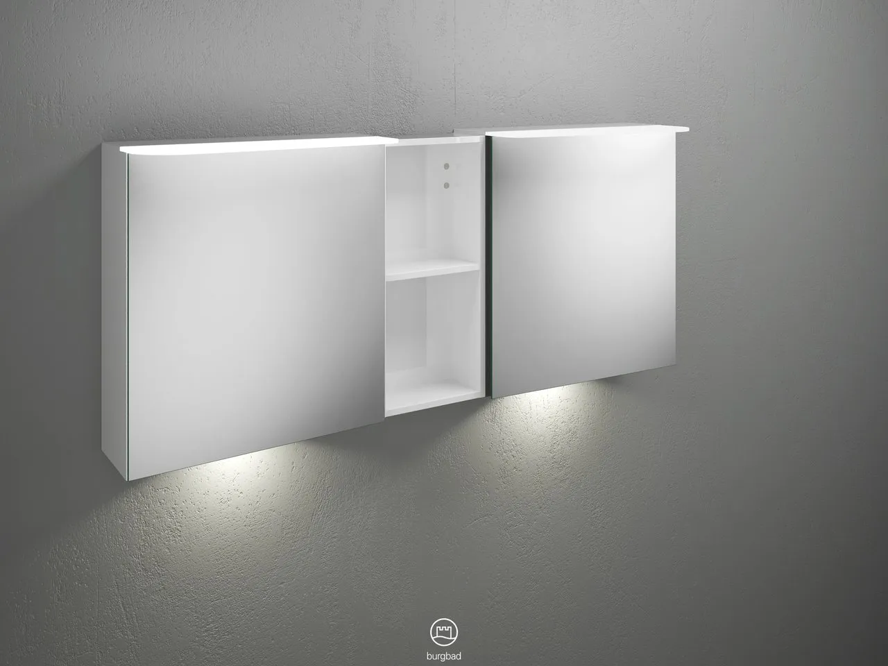 Burgbad Spiegelschrank Badu SFUE150, 310x1500x665 mm, beidseitig verspiegelt mit Regal und LED-Beleuchtung