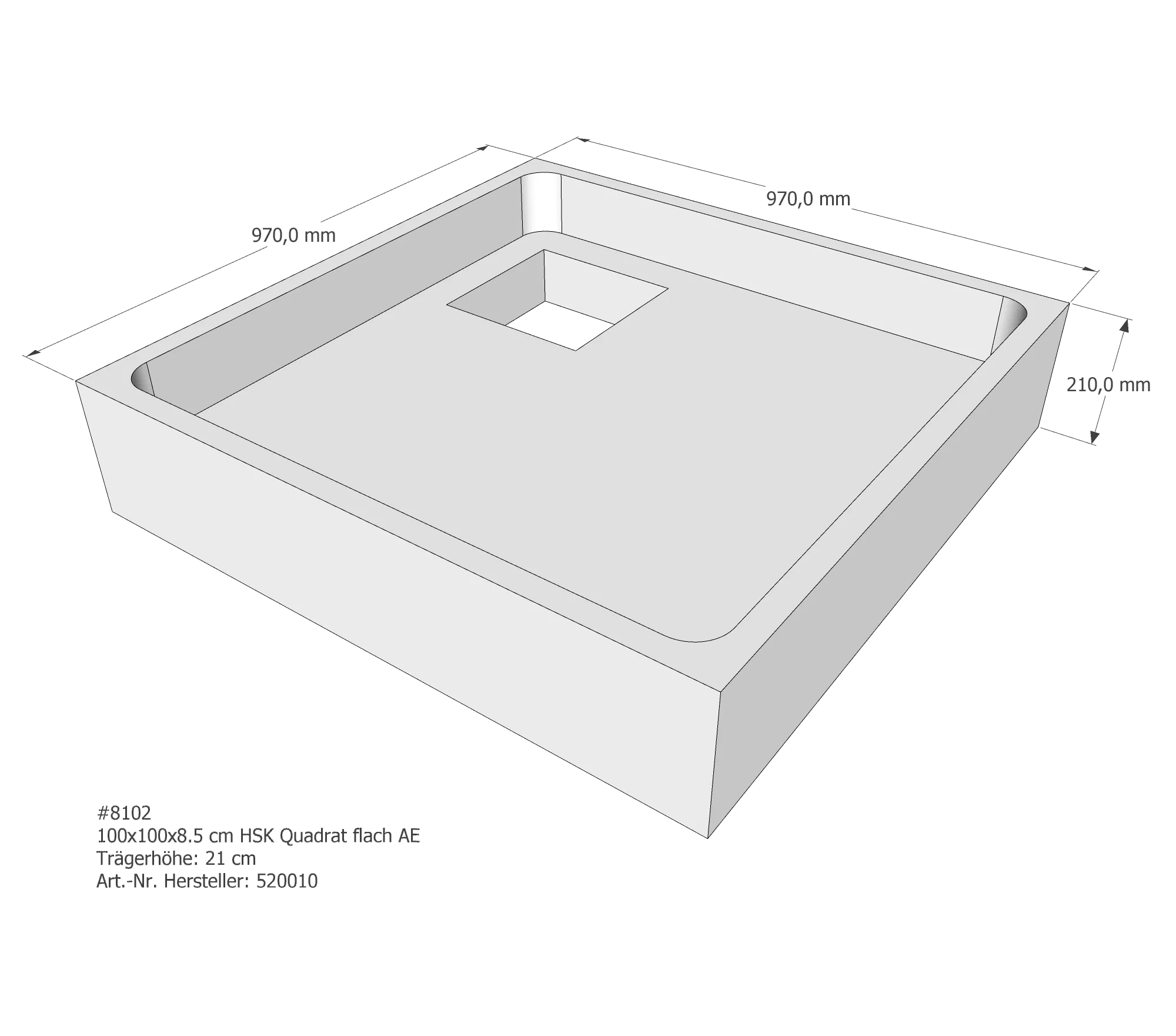Duschwannenträger passend für HSK Quadrat flach 100 × 100 × 8,5 cm Duschwannenträger passend für HSK Quadrat flach 100 × 100 × 8,5 cm
