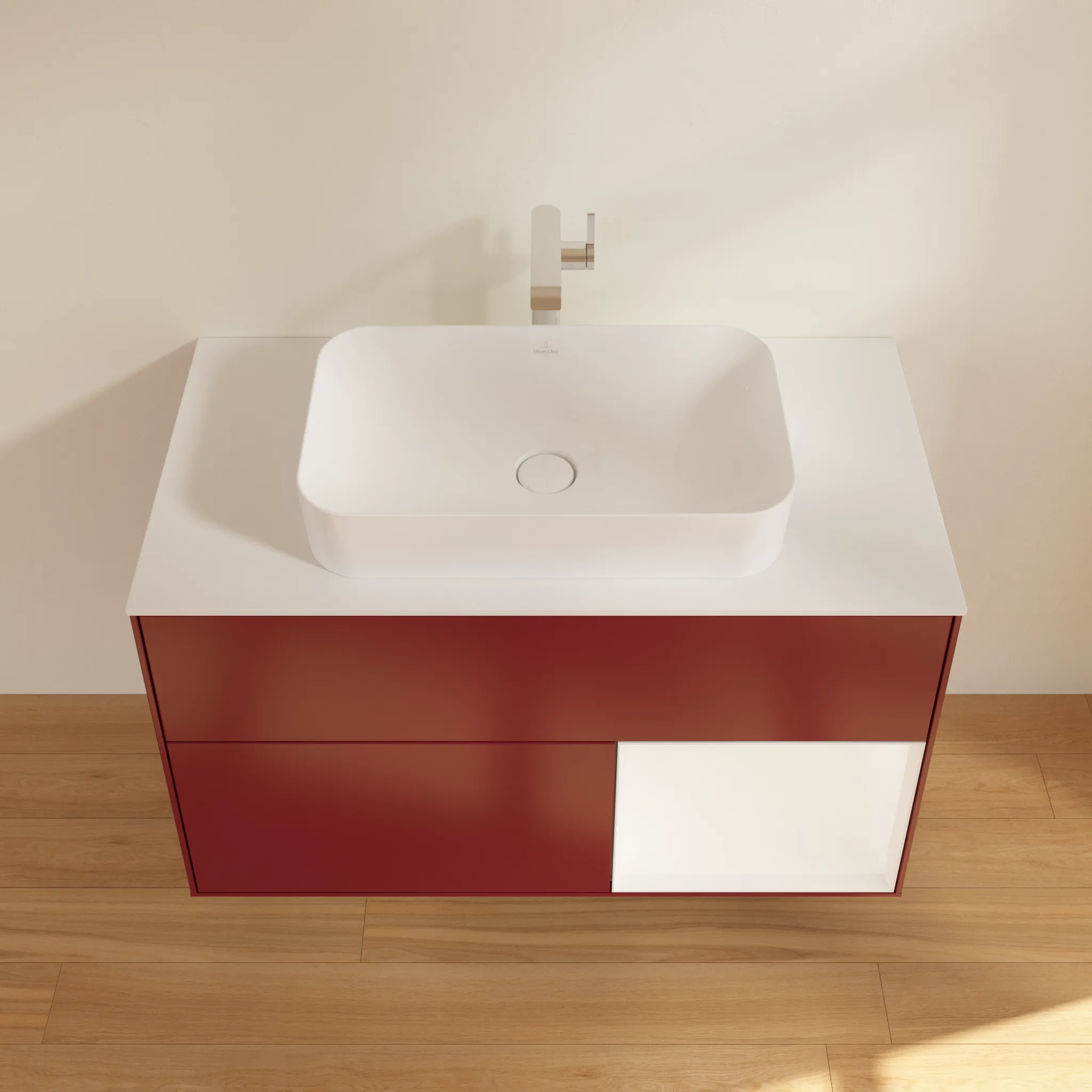 Villeroy & Boch Waschtischunterschrank „Finion“ für Schrankwaschtisch 1000 × 603 × 501 mm Peony Matt Lacquer, für Becken mittig, mit Hahnlochbohrung