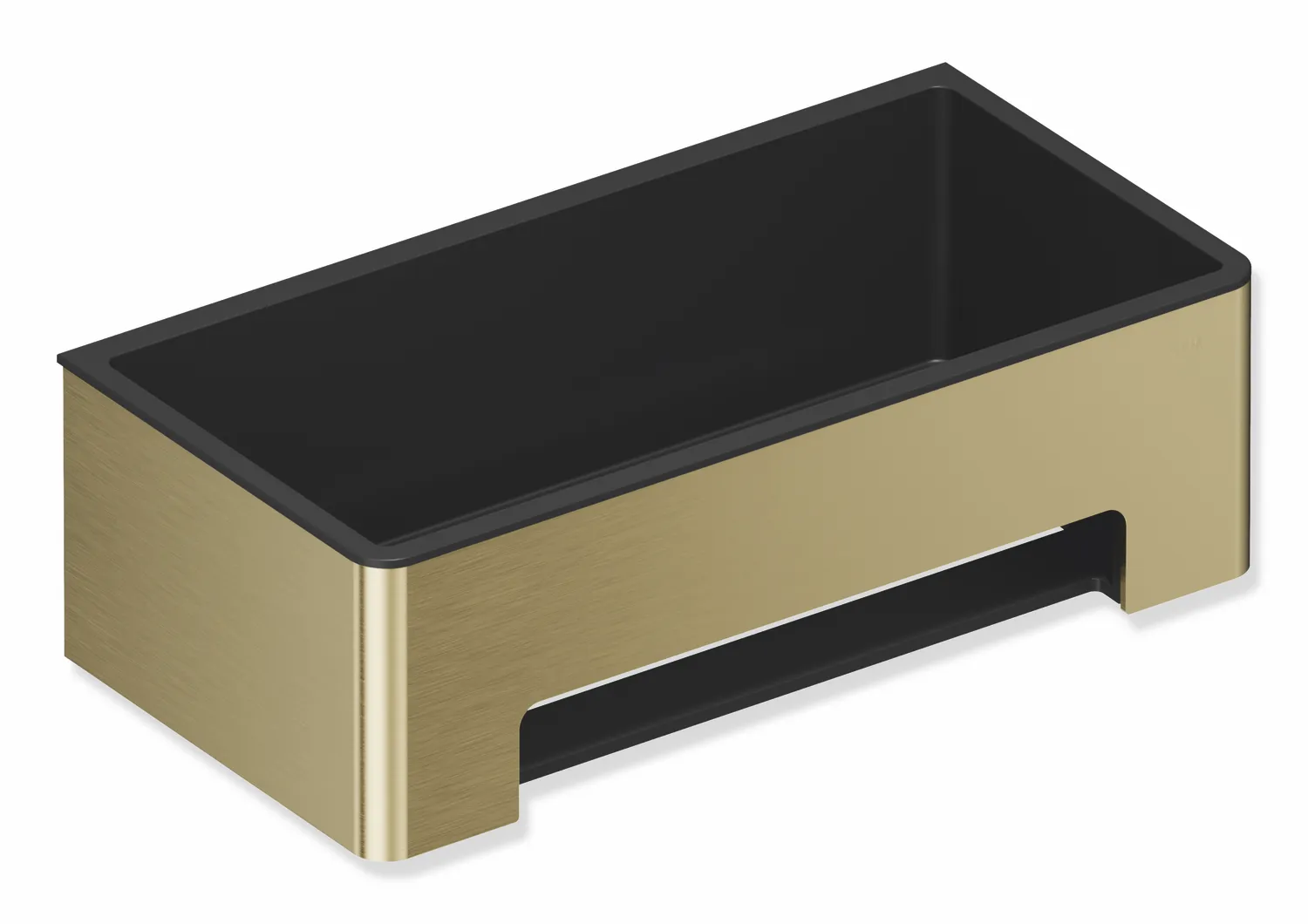 Duschkorb des Systems 900, Halter aus Edelstahl, PVD, Einsatz aus Kunststoff, schwarz, B: 220 mm, H: 67 mm, T: 115 mm, in Farbe CK (messing glänzend)