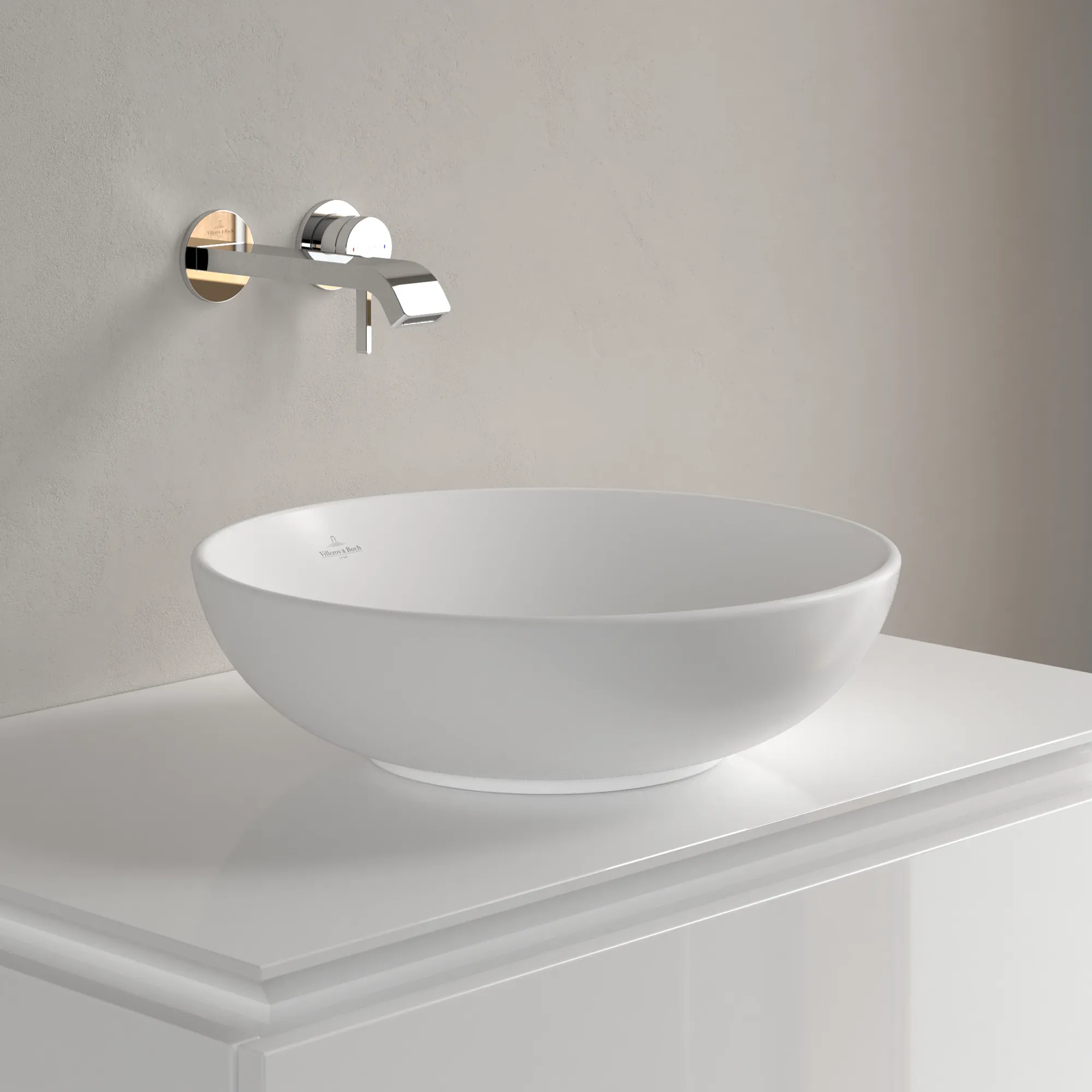 Villeroy & Boch Aufsatzwaschtisch aus TitanCeram „Loop & Friends“ ⌀ 420 mm, ohne Hahnlochbohrung in Stone White
