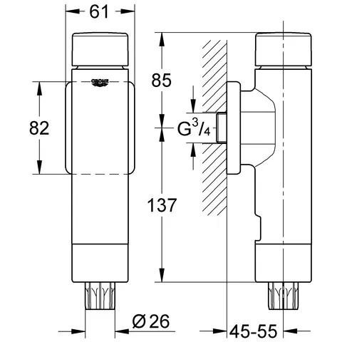 WC-Druckspüler Rondo A.S. 37347, DN 20, ohne Vorabsperrung, für Flach- und Tiefspül-WC, chrom WC-Druckspüler Rondo A.S. 37347, DN 20, ohne Vorabsperrung, für Flach- und Tiefspül-WC, chrom