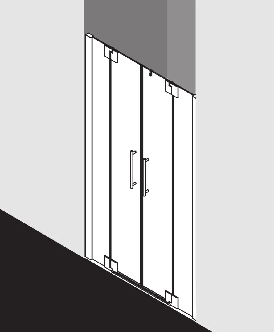 PASA XP PXPTF Pendeltür mit Festfeldern, für Nische und Ecke, Höhe 1850 mm, Wanneneinbaumaß 1050-1110 / 1075-1135 mm, Breitenverstellmaß 1050-1110 mm, Glasaußenkante 1050-1110 mm, Farbe Silber Mattglanz, Glas ESG Klar
