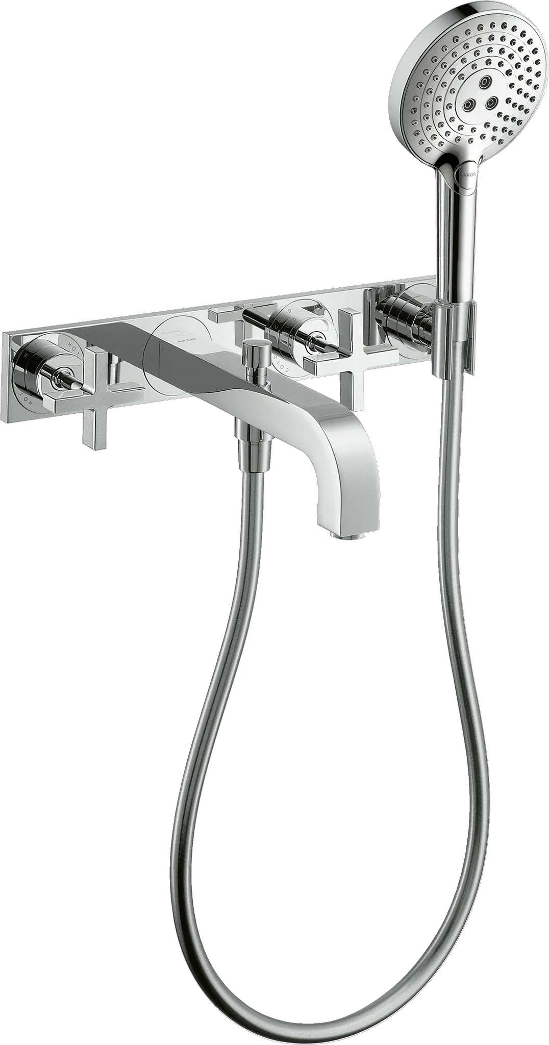 3-L.Wannenarmatur Axor Citterio F-Set Wand m.Kreuzgriff/Platte/Handbr.chrom 3-L.Wannenarmatur Axor Citterio F-Set Wand m.Kreuzgriff/Platte/Handbr.chrom