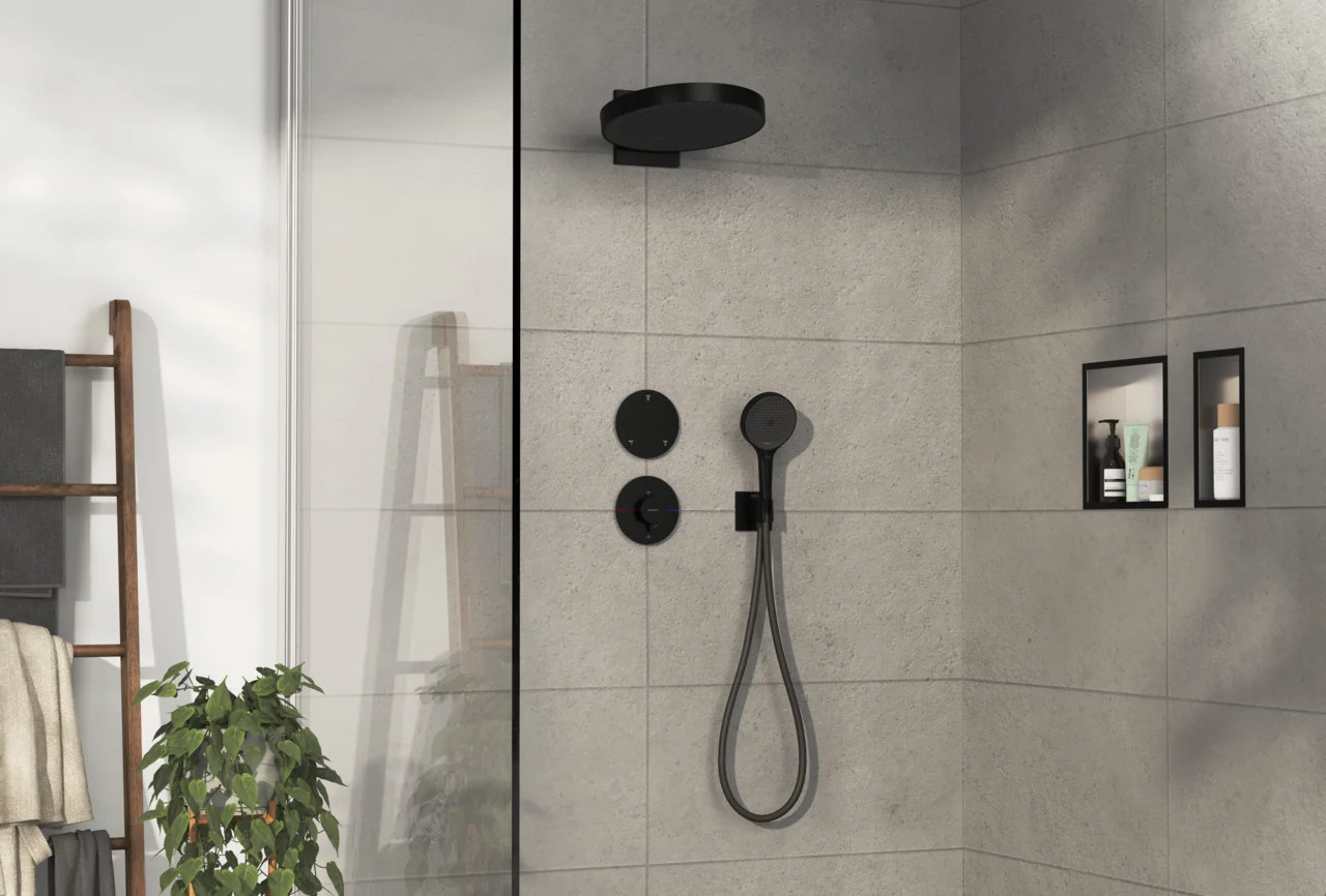 Hansgrohe ShowerSelect Comfort S Thermostat Unterputz, Mattschwarz, 1 Verbraucher + zusätzlicher Abgang, flache Rosette, einfache Installation