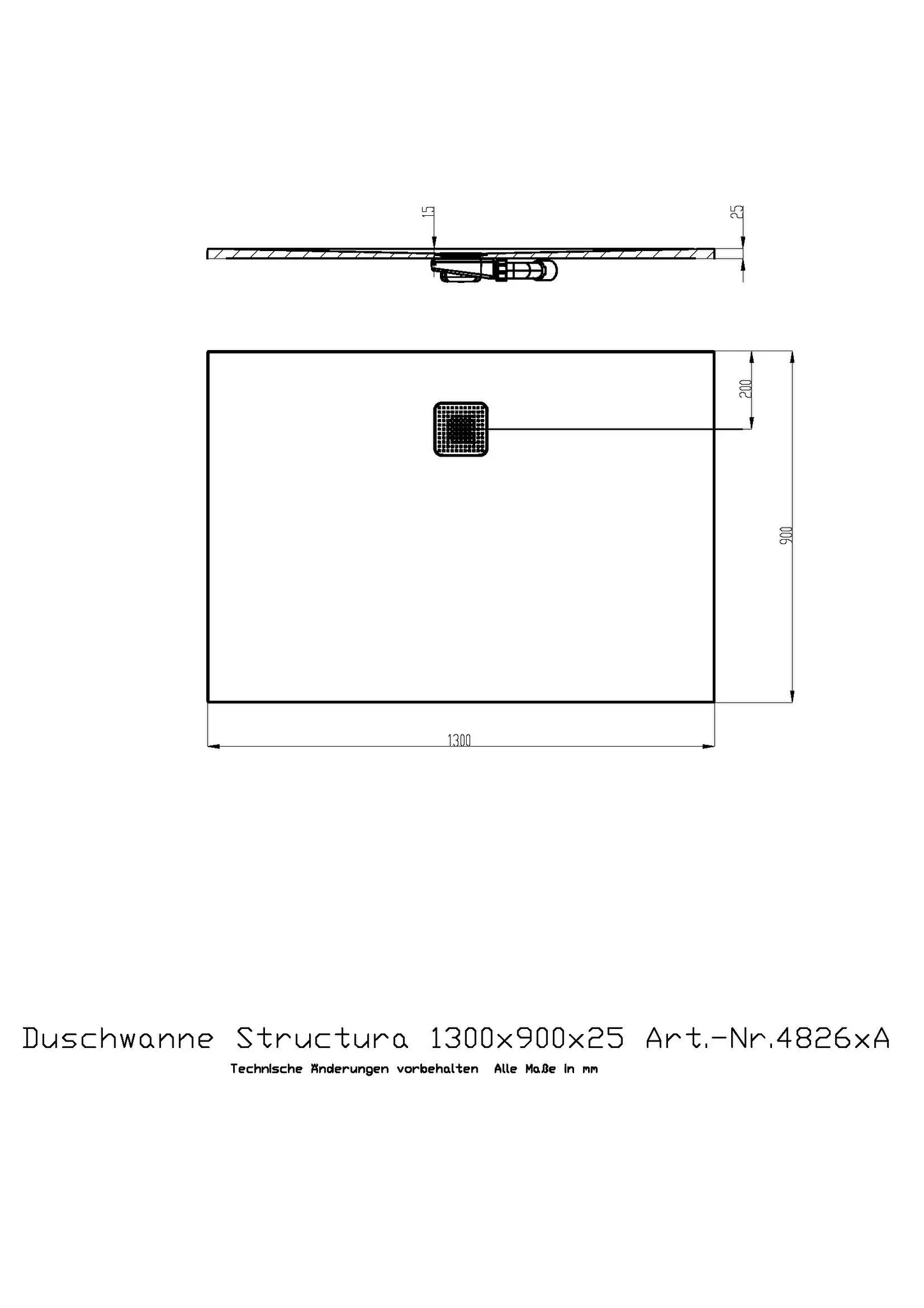 Duschwanne Structura 1300x900x25 in gesoftete Schieferoptik, mit Antirutsch B, Material Solique, Weiß