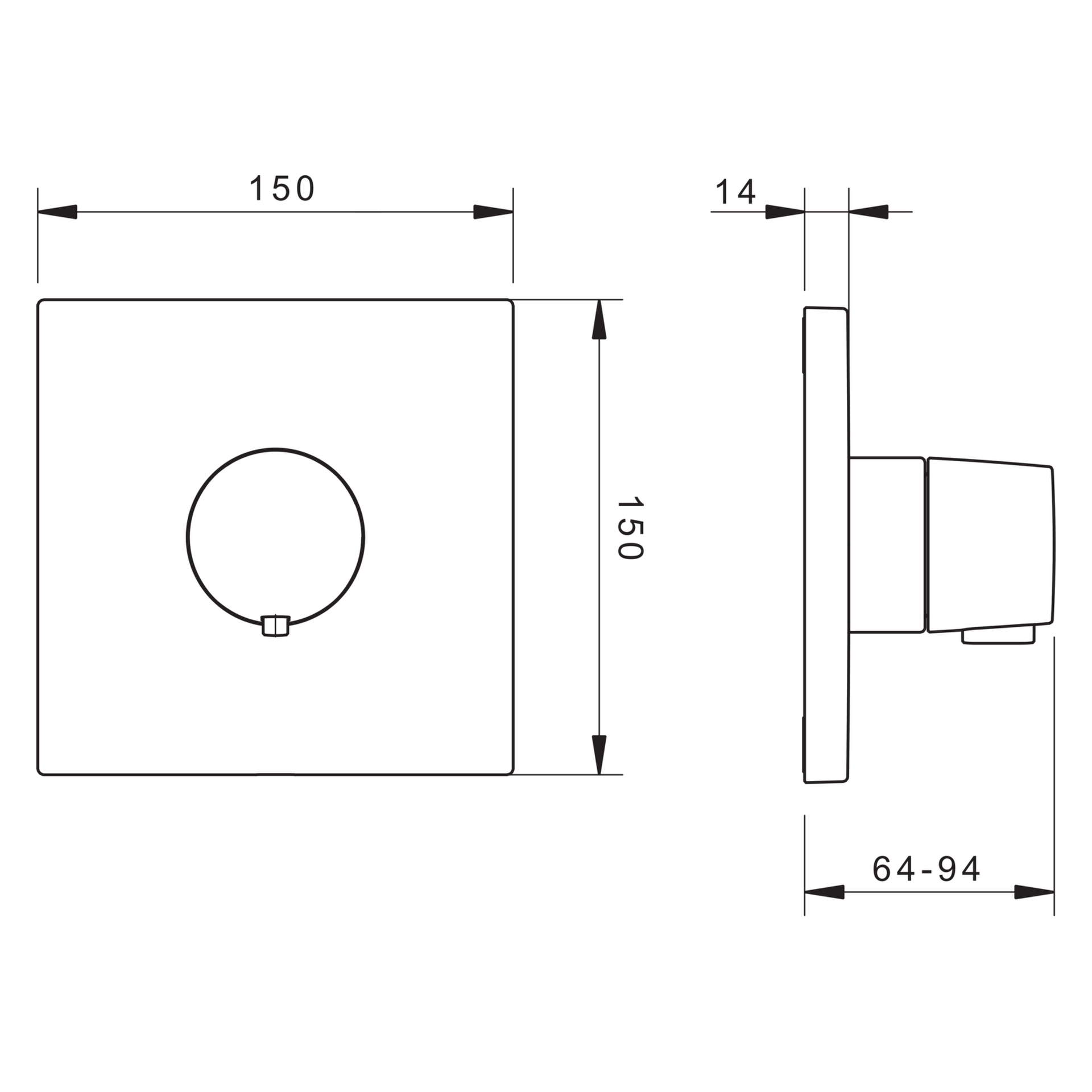 HA Fertigmontageset für Brausebatterie HANSALIVING 8112 Rosette eckig Chrom