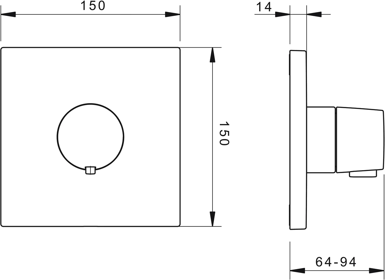 HansaLIVING Duscharmatur Thermostat Fertigmontageset für Brausebatterie 8112 Rosette eckig Chrom