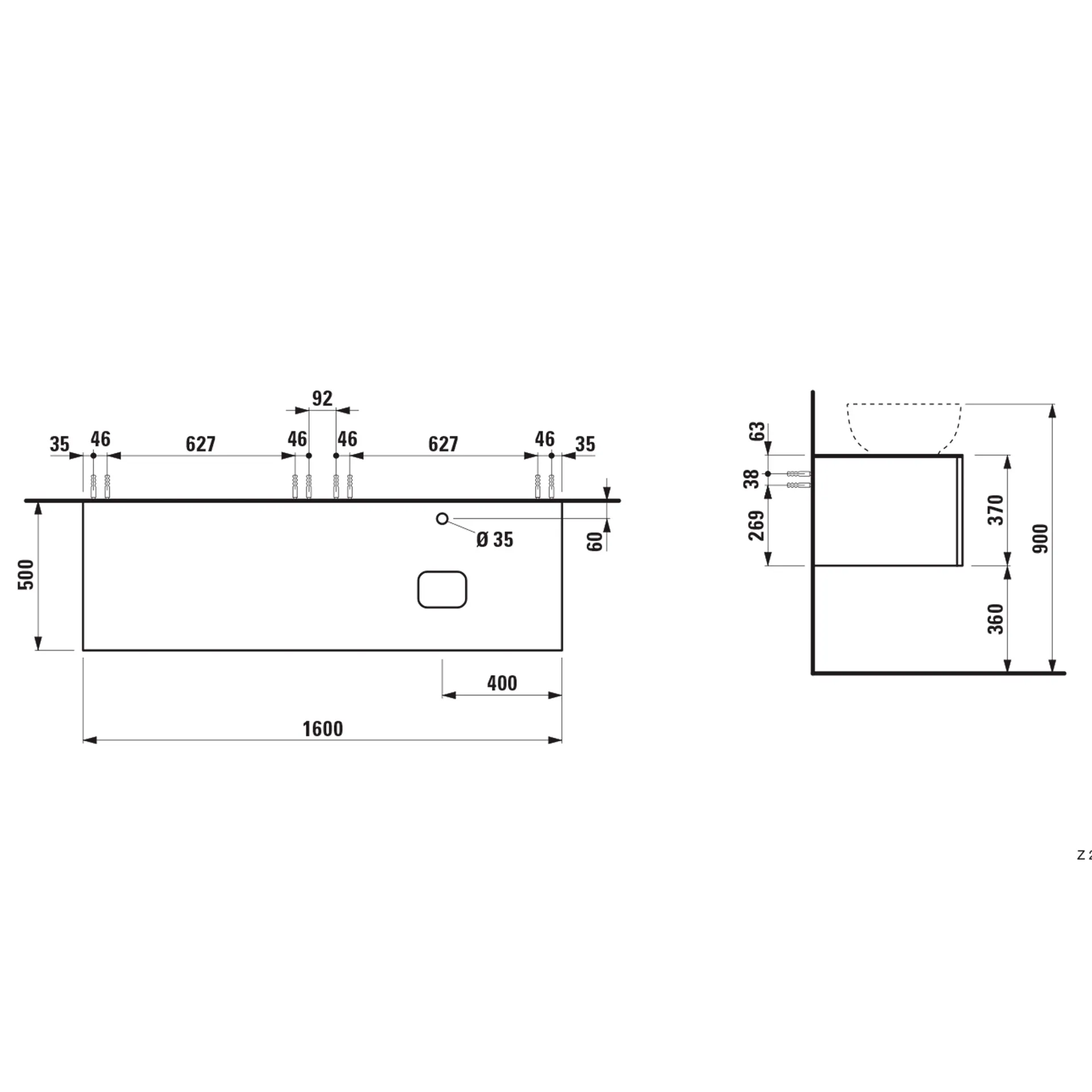 Laufen Schubladenelement „Ilbagnoalessi“ 1600 × 370 × 500 mm Eiche hell, mit Hahnlochbohrung, rechts