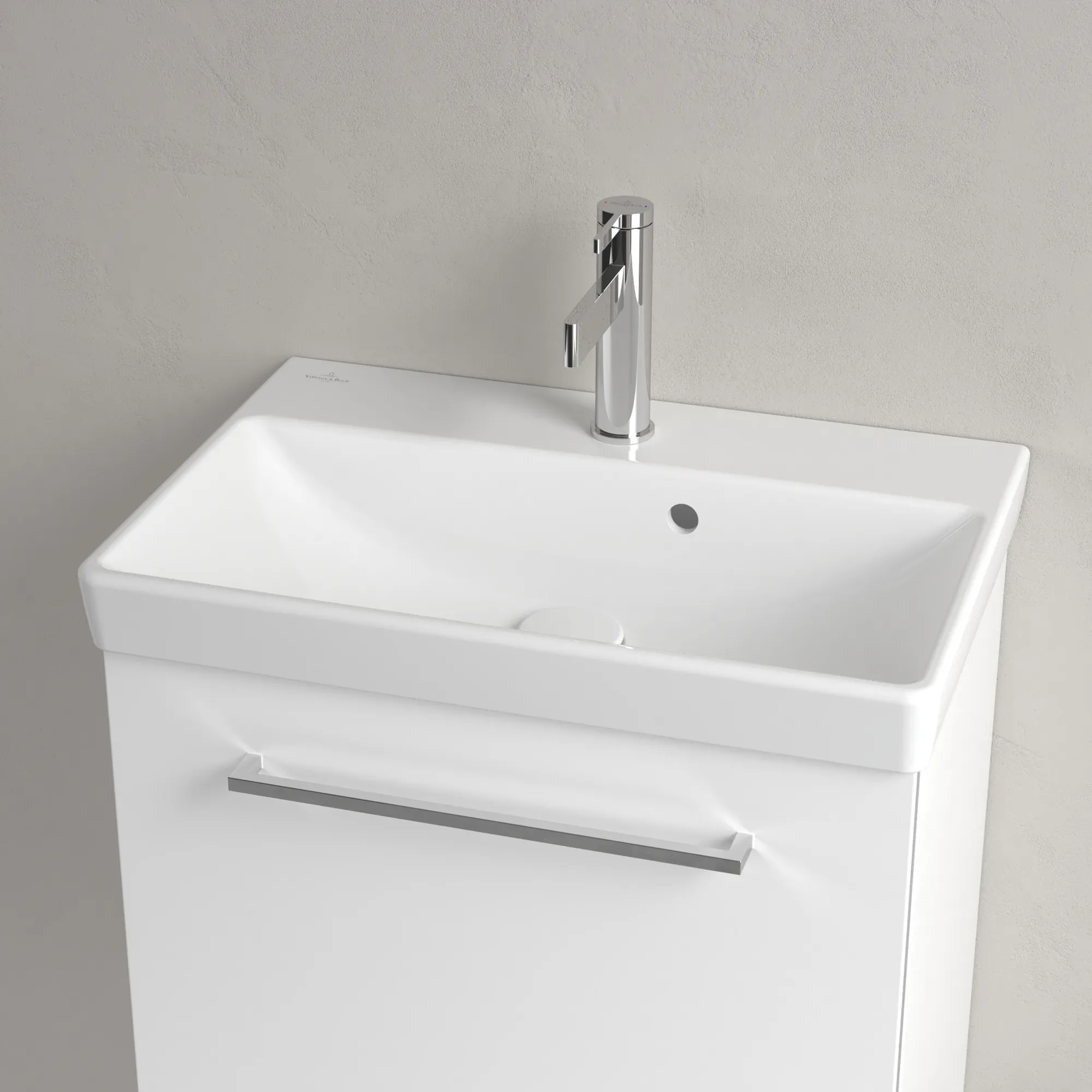 Villeroy & Boch Wandwaschtisch „Avento“ Compact 550 × 370 × 155 mm, für Becken mittig, mit Hahnlochbohrung, Hahnlochposition mittig in Weiß Alpin Villeroy & Boch Wandwaschtisch „Avento“ Compact 550 × 370 × 155 mm, für Becken mittig, mit Hahnlochbohrung, Hahnlochposition mittig in Weiß Alpin