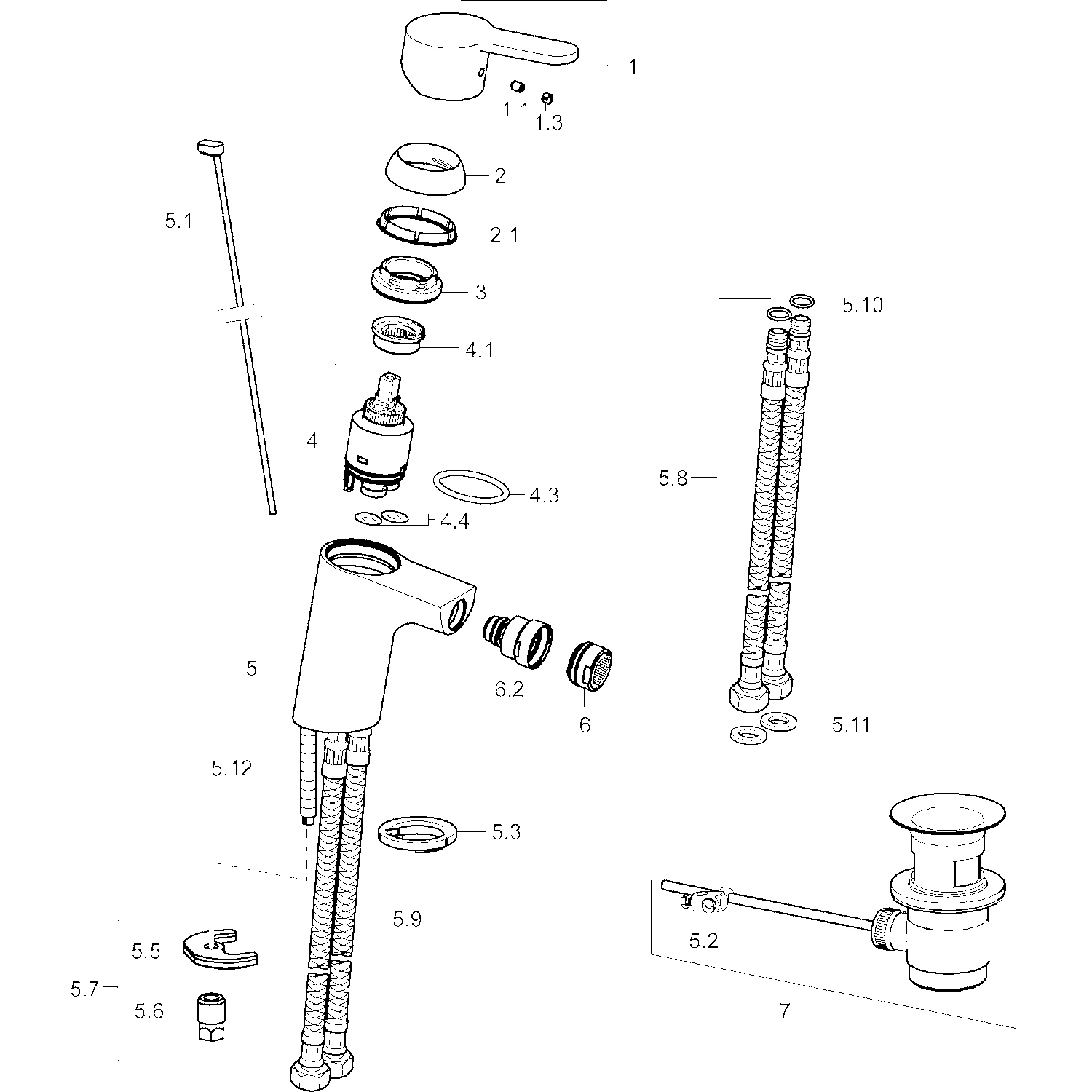 HA Einhebelmischer Bidetbatterie HANSAPRIMO 4943 Zugstangenablaufgarnitur Ausladung 107 mm DN15 Chrom