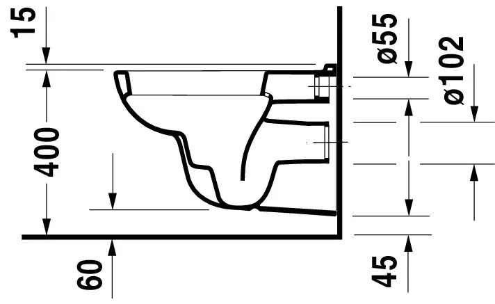 Wand-Tiefspül-WC „D-Code“ 35,5 × 36 × 54,5 cm, mit Spülrand, Abgang waagerecht