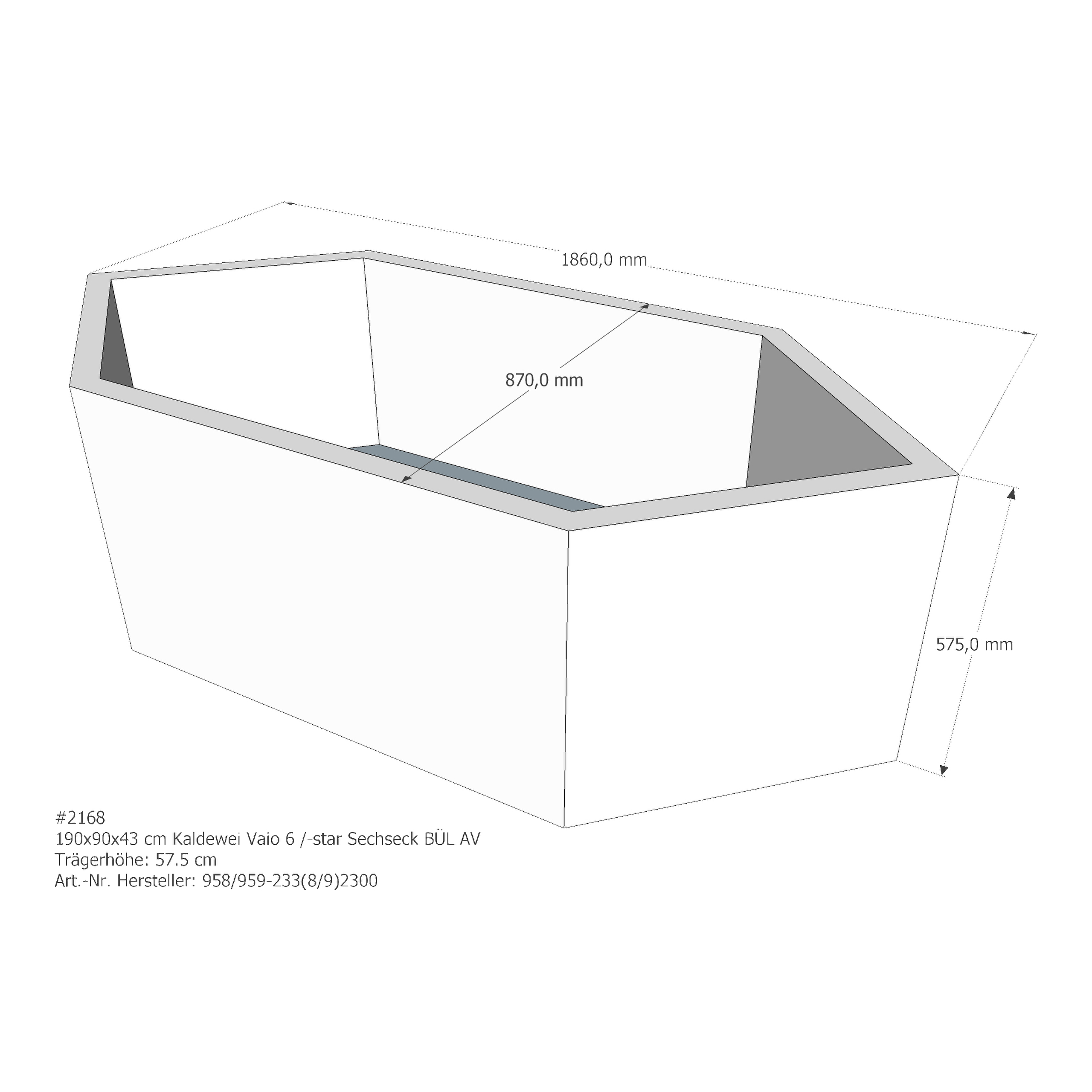 Badewannenträger für Kaldewei Vaio 6 /-Star 190 × 90 × 43 cm