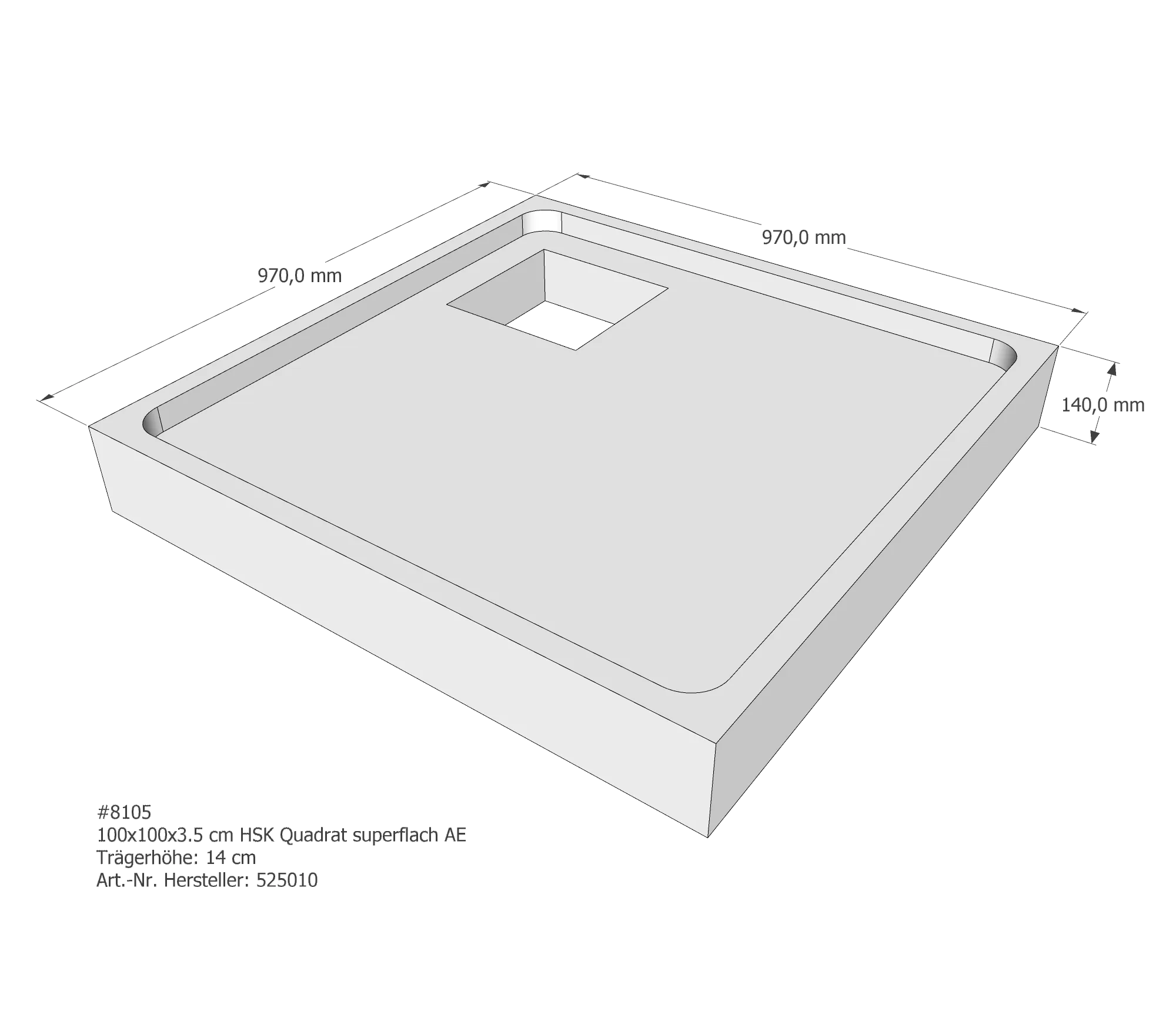 Duschwannenträger für HSK Quadrat superflach 100 × 100 × 2 cm