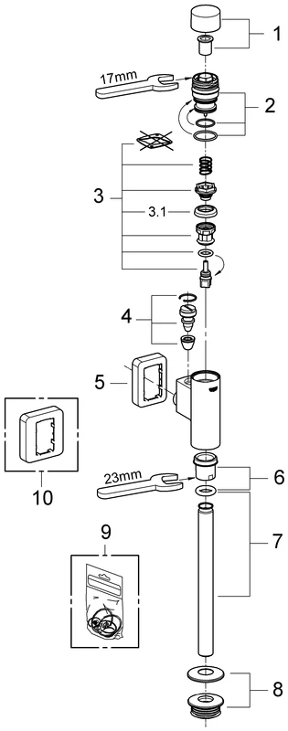 Urinal-Druckspüler Rondo 37342, DN 15, integrierte Vorabsperrung, vandalensicher durch Betätigungsknopf aus Metall, chrom