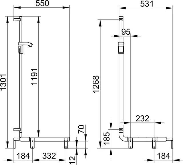 AXESS 35008176601 Duschhandlauf mit Brausestange rechts 600/600/1300 mm silber-eloxiert