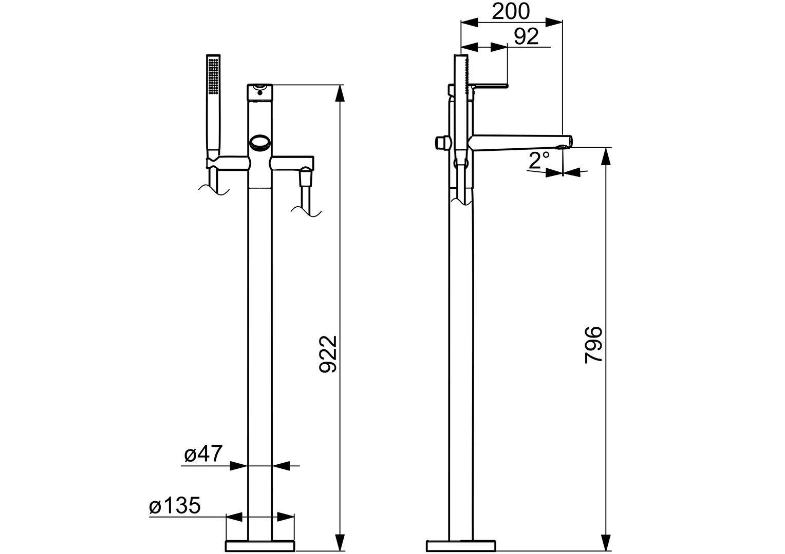 HansaRONDA Einhebelmischer Badebatterie mit Standrohr 0342 1-strahlig Ausladung 200 mm DN15 Chrom