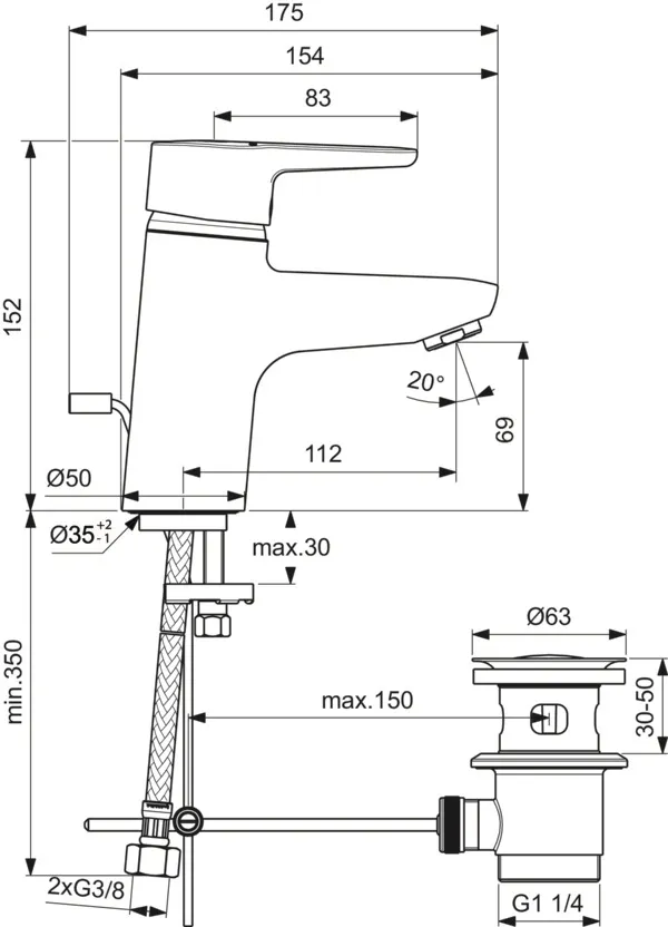 Einhand-Waschtischarmatur „ConnectBlue“ Ausladung 112 mm