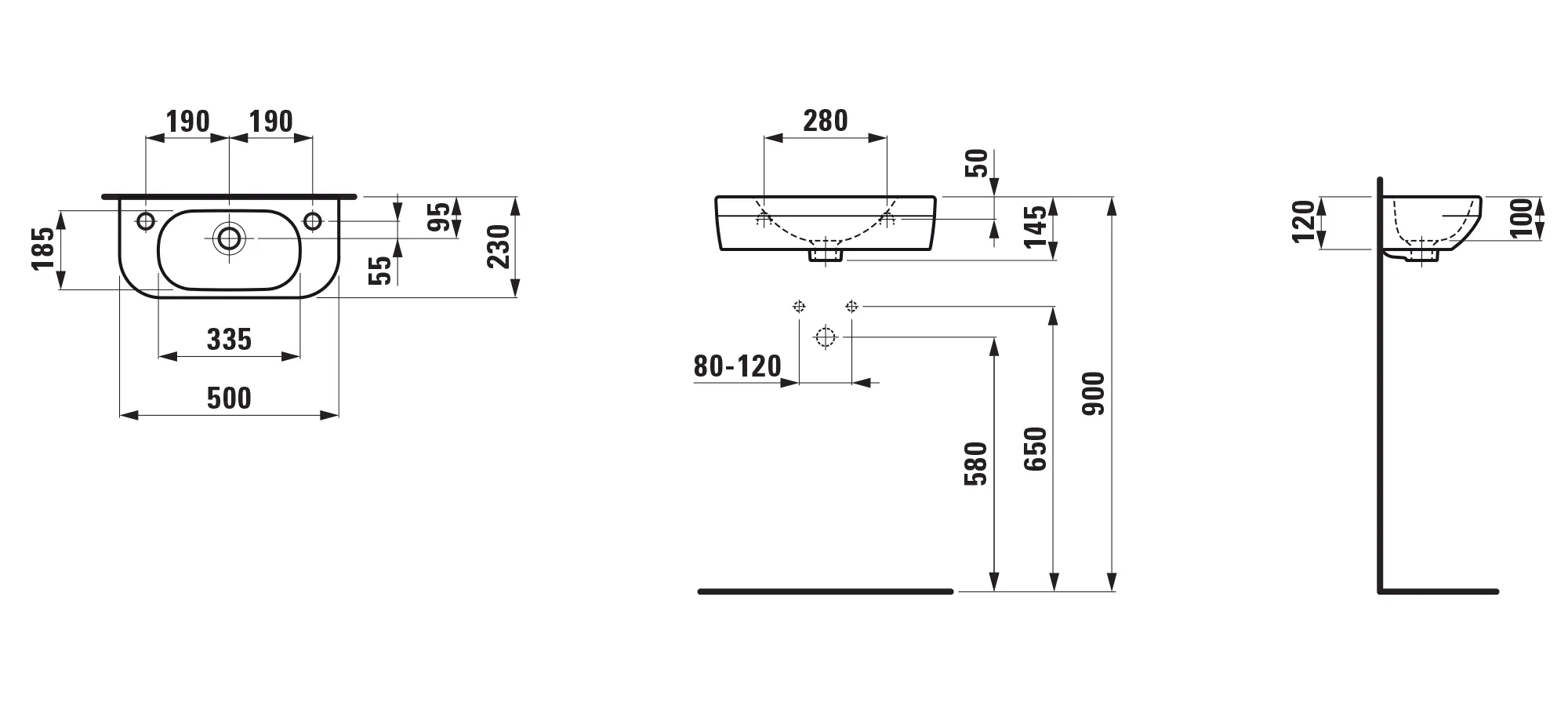 Waschtisch LUA 500x230x145 asymmetrisch Becken rechts 1 Hahnloch links mit Überlauf weiß Waschtisch LUA 500x230x145 asymmetrisch Becken rechts 1 Hahnloch links mit Überlauf weiß