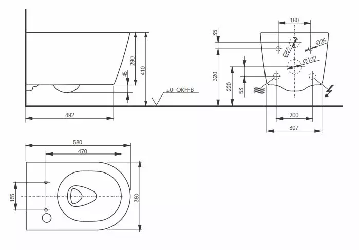 Toto Wand-Tiefspül-WC randlos „RP“ 380 × 335 × 580 mm in weiß