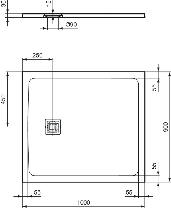 Ideal Standard Duschwanne „UltraFlatS+“ 90 × 100 cm in Sandstein