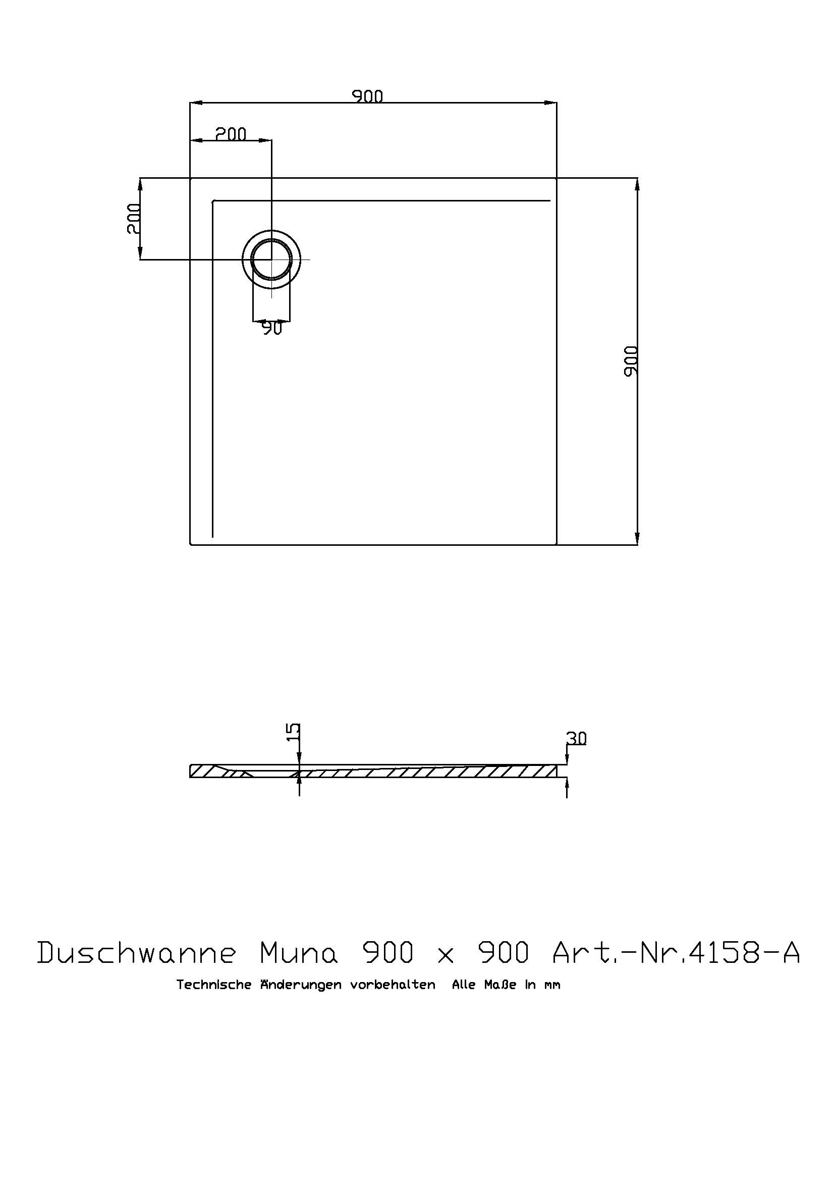 Duschwanne „Muna“ Quadrat 90 × 90 cm in Weiß