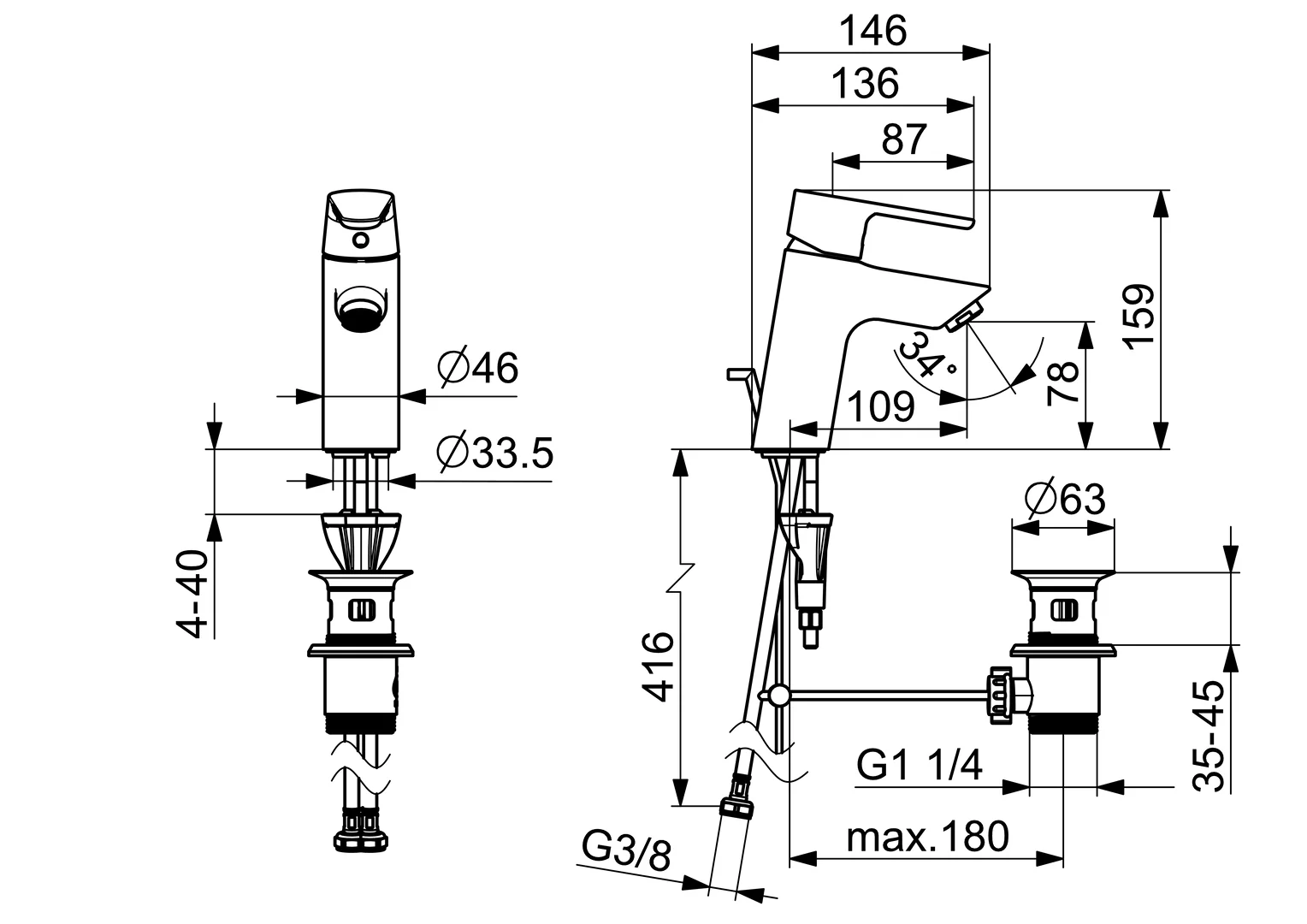 HansaVANTIS Waschtischarmatur Hansavantis 2022 EHM WT-Batt. HansaVANTIS 5240 Zugst.Ablgarn. Ausld. 109 mm chr