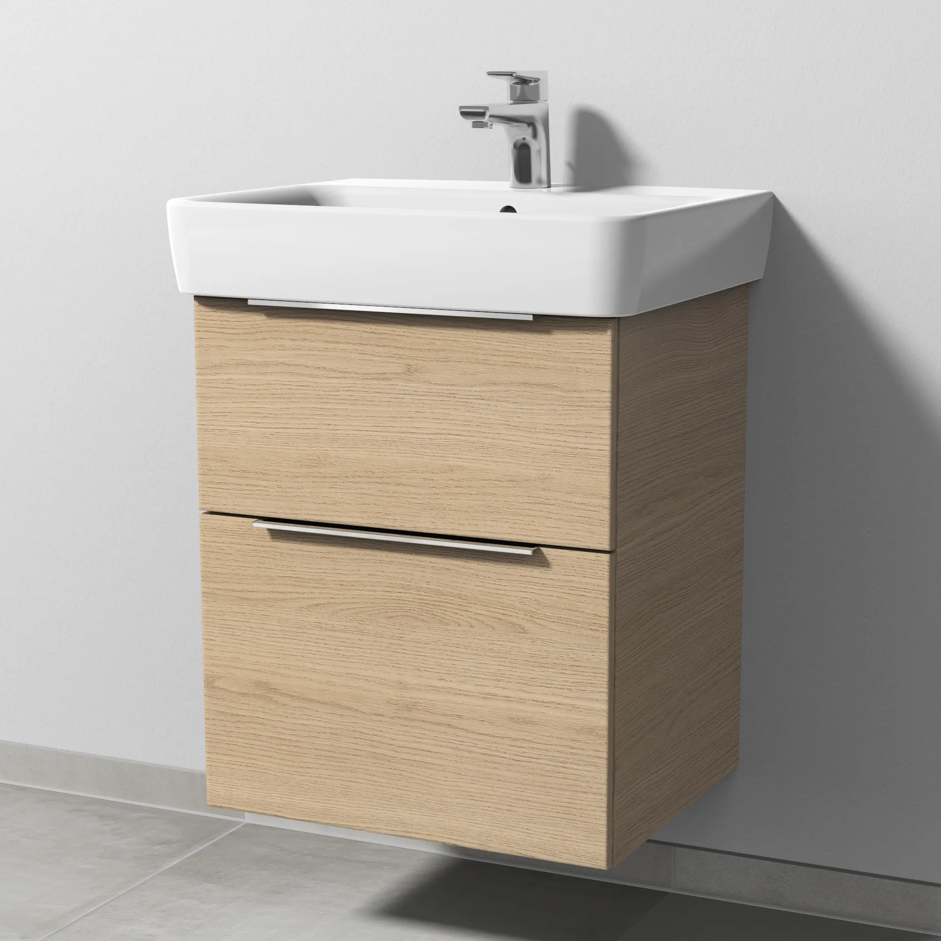 Sanipa Waschtischunterschrank „3way“ passend zu Keramik-Waschtische Renova Plan von Geberit 490 × 588 × 407 mm in Eiche Nordic, Becken mittig