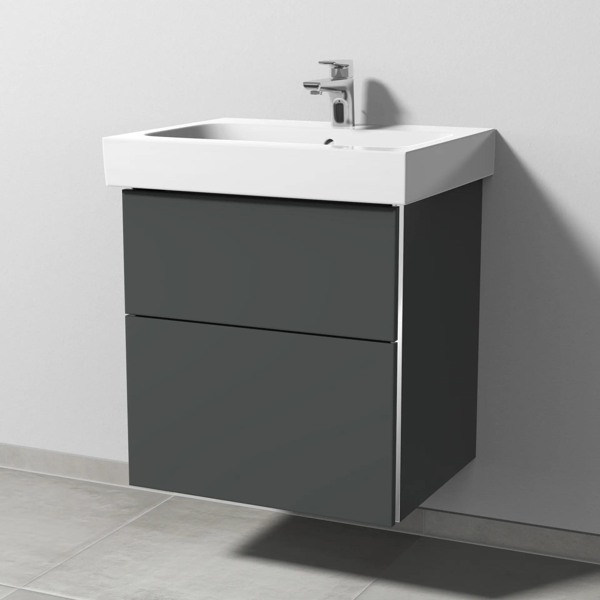 Sanipa Waschtischunterschrank „3way“ 550 × 593 × 462 mm in Anthrazit (matt), Becken mittig Sanipa Waschtischunterschrank „3way“ 550 × 593 × 462 mm in Anthrazit (matt), Becken mittig