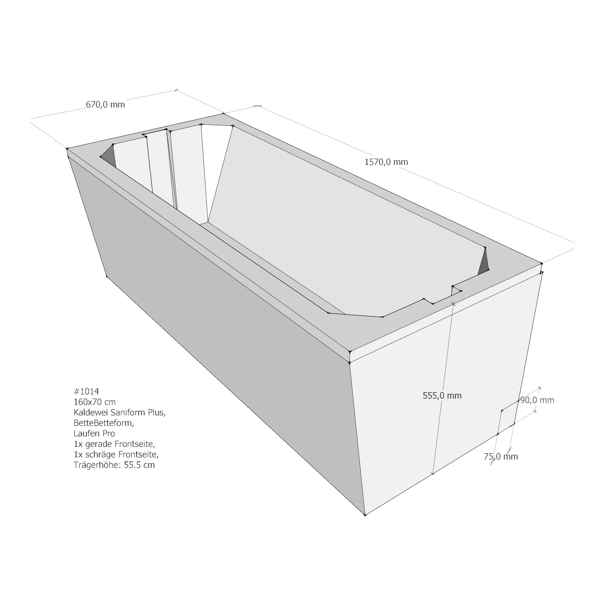Badewannenträger für BetteForm, Kaldewei Saniform Plus, Laufen Pro 160 × 70 × 55,5 cm