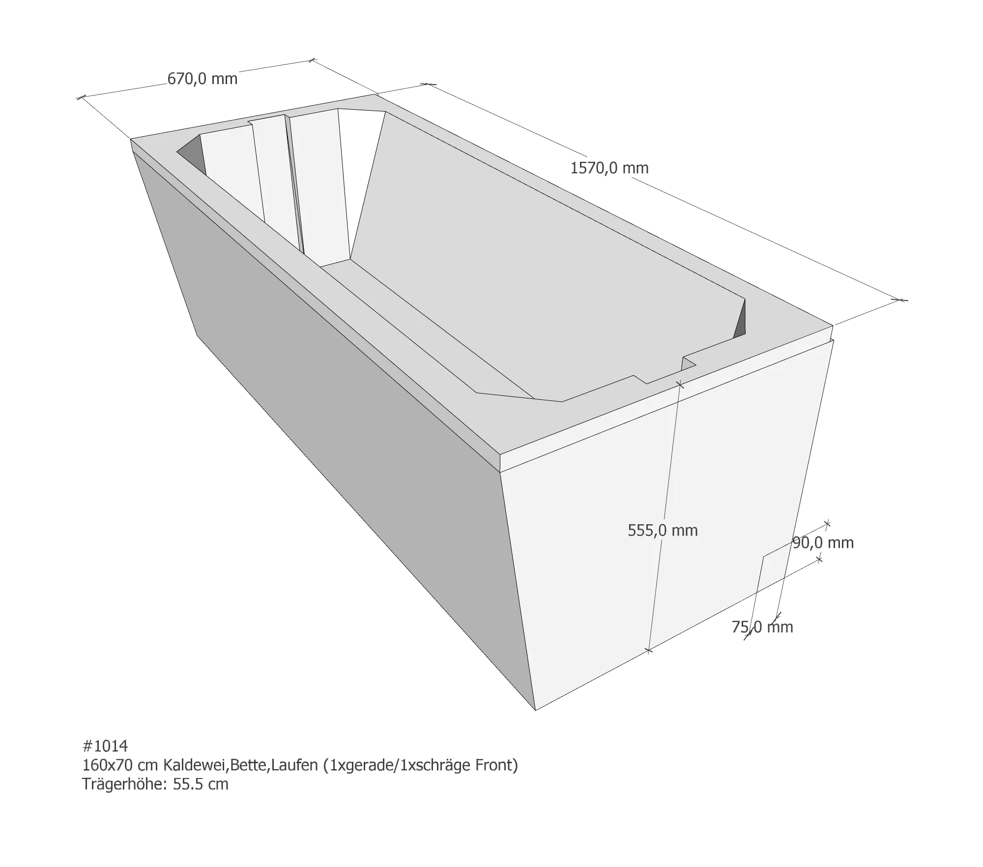 Badewannenträger für Wannenträger Bette Betteform, Kaldewei Saniform Plus, Laufen Pro 160x70x cm 160 × 70 cm