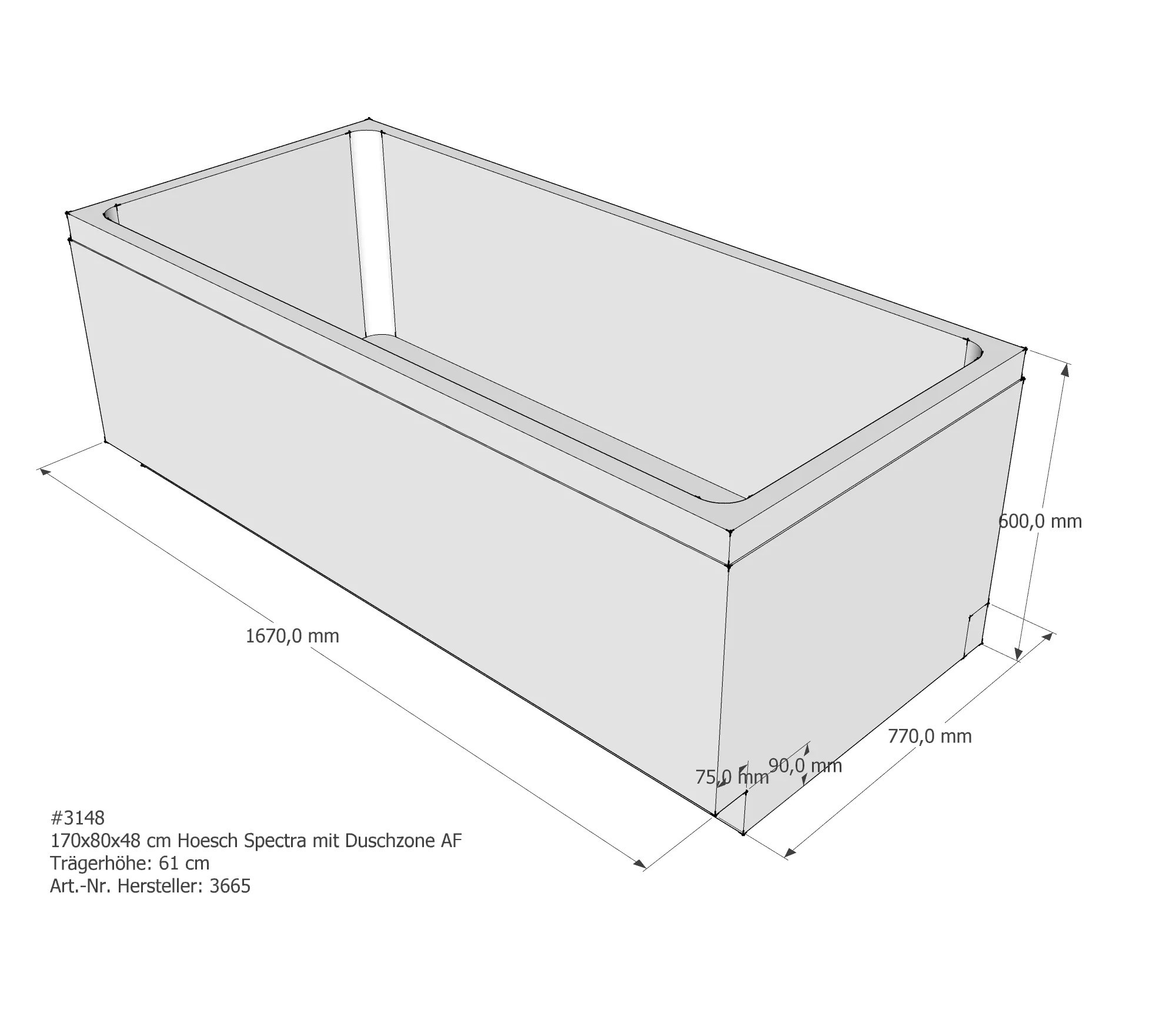 Badewannenträger für Hoesch Spectra 1700×800 170 × 80 × 48 cm Badewannenträger für Hoesch Spectra 1700×800 170 × 80 × 48 cm