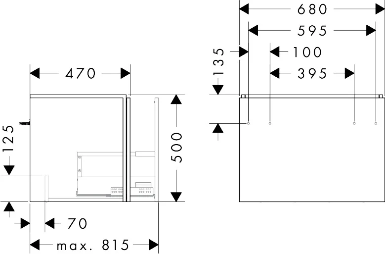 Hansgrohe Waschtischunterschrank Xilesa E, Eiche Kaschmir, 680x470 mm, 1 Schubkasten, Vollauszug mit SoftClose, wandmontiert