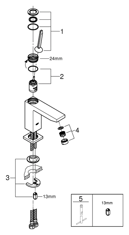 Einhand-Waschtischbatterie Eurocube Joy 23658, M-Size, Einlochmontage, glatter Körper, chrom