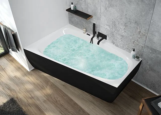 Hoesch iSensi Badewanne Trapez 1500x1000 Monolith links BiColor Innen weiß glänzend, Außenseite schwarz matt Hoesch iSensi Badewanne Trapez 1500x1000 Monolith links BiColor Innen weiß glänzend, Außenseite schwarz matt
