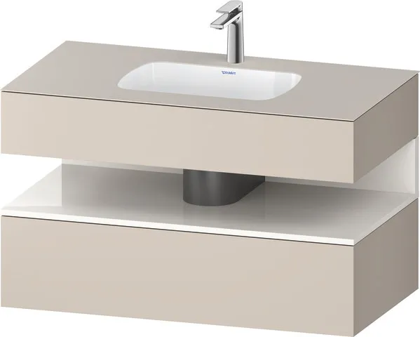 Einbauwaschtisch mit Konsolenwaschtischunterbau „Qatego“ 100 × 55 × 60 cm, mit Beleuchtung