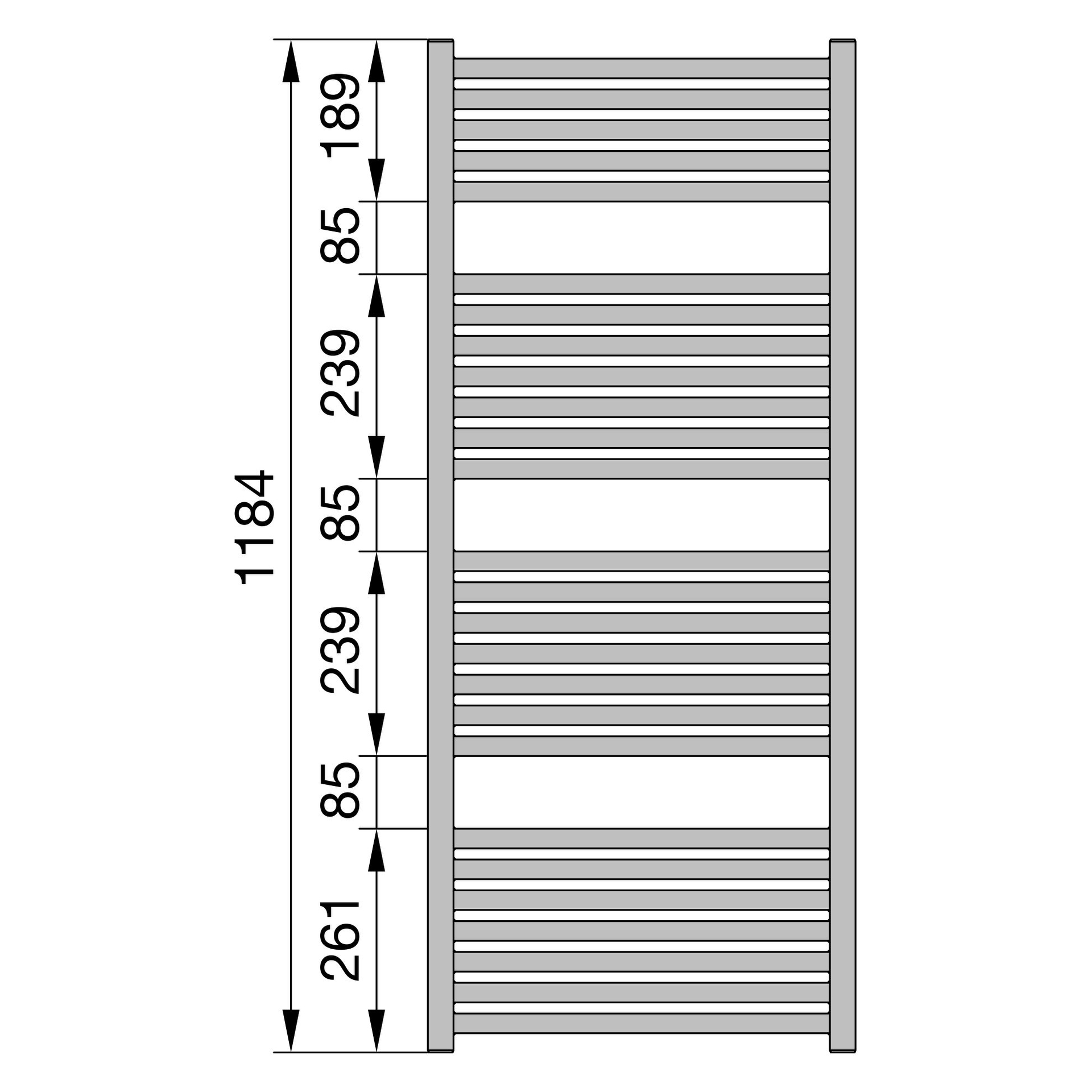 Zehnder Design-Heizkörper „Zeno“ für Warmwasser-Zentralheizung oder gemischten Betrieb mit 50 mm-Mittelanschluss einlagig 45 × 118,4 cm in Telegrey 4 (RAL 7047)