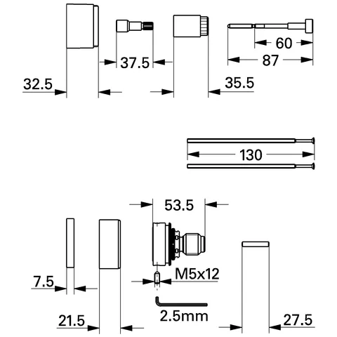 Verlängerungsset 47249, 27,5 mm, für 19 645/19 644, chrom Verlängerungsset 47249, 27,5 mm, für 19 645/19 644, chrom