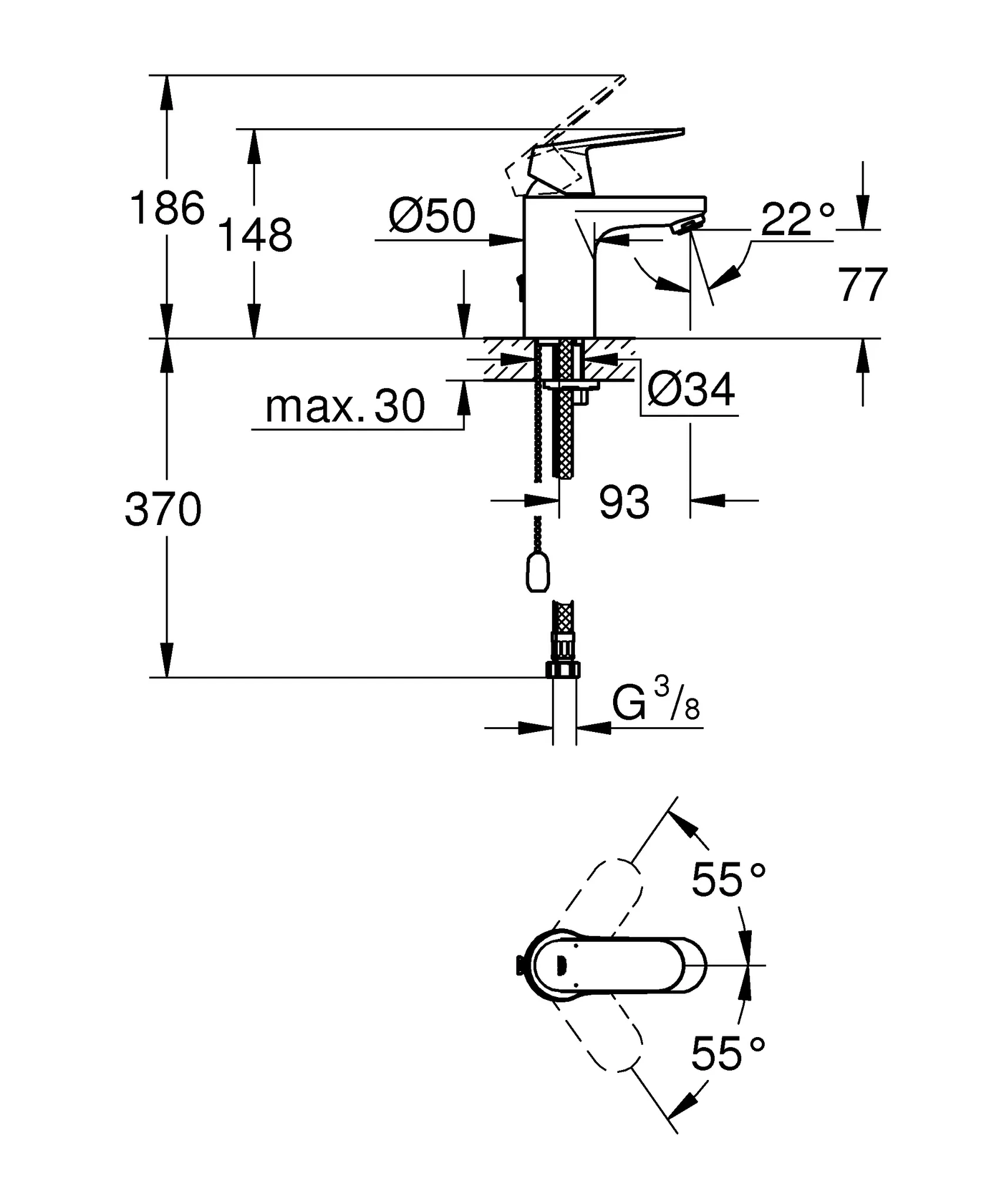 Grohe Eurosmart Cosmopolitan Einhand-Waschtischbatterie, S-Size, Einlochmontage, chrom Grohe Eurosmart Cosmopolitan Einhand-Waschtischbatterie, S-Size, Einlochmontage, chrom