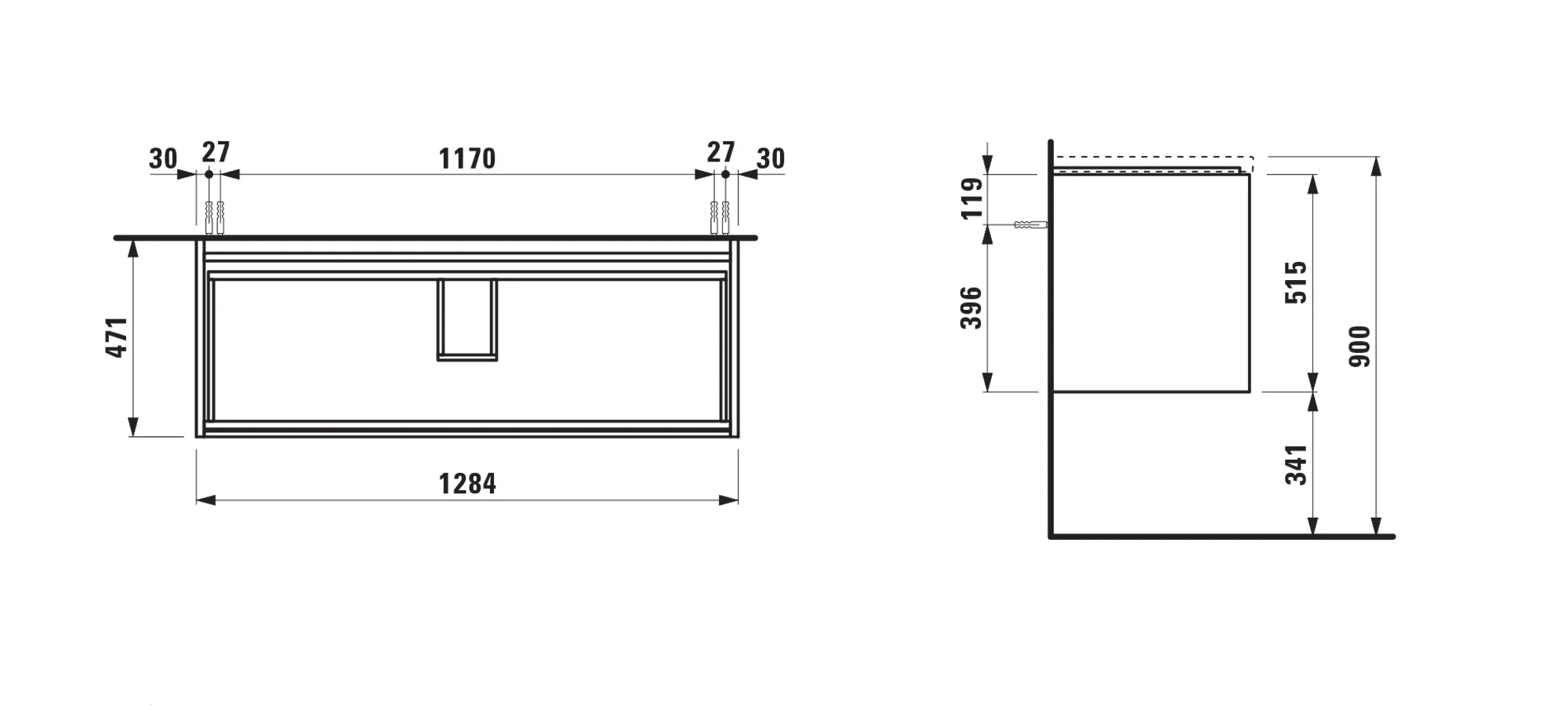 Waschtischunterbau LANI 471x1284x515 mit 2 Schubladen integrierter Griffleiste Vollauszug und Soft-Close für Waschtisch LIVING SQUARE H816345 weiß matt Waschtischunterbau LANI 471x1284x515 mit 2 Schubladen integrierter Griffleiste Vollauszug und Soft-Close für Waschtisch LIVING SQUARE H816345 weiß matt