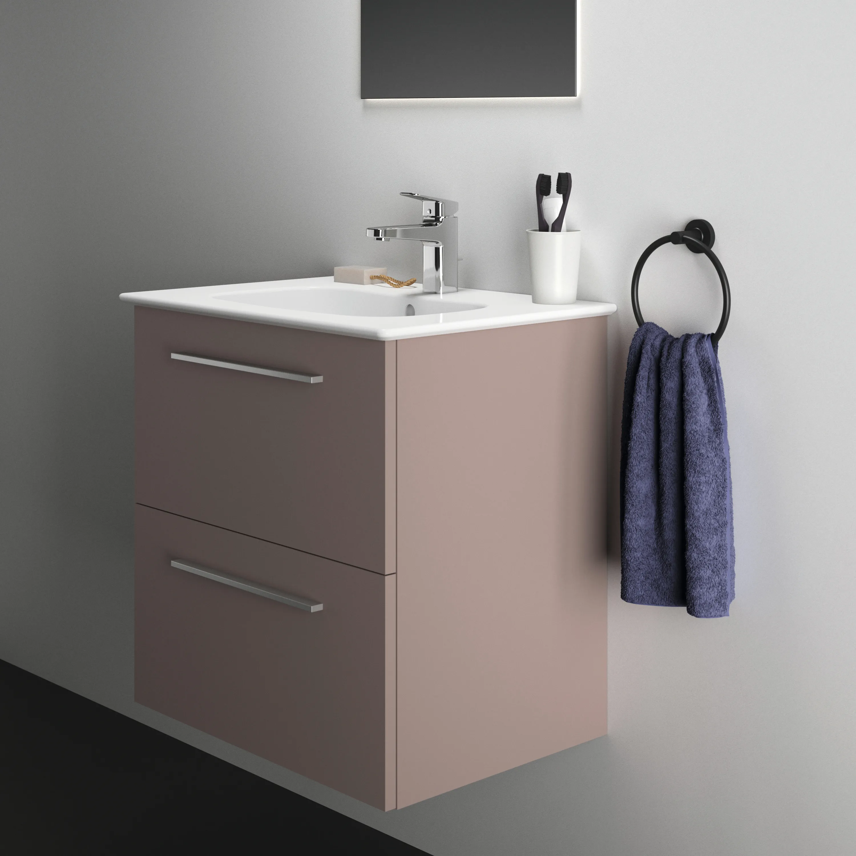 Möbelpaket i.life A mit Waschtisch 60cm und Unterschrank mit chrom Griff mattWeiß