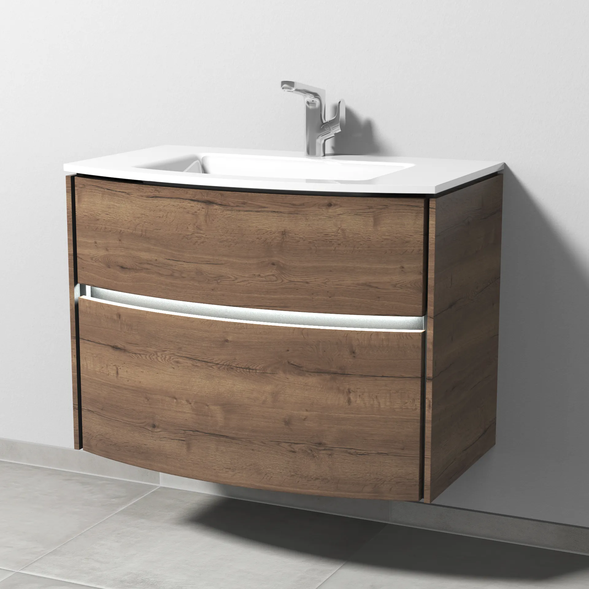 Sanipa Waschtischunterschrank „Twiga“ 818 × 605 × 459 mm in Eiche Tabak, mit Beleuchtung