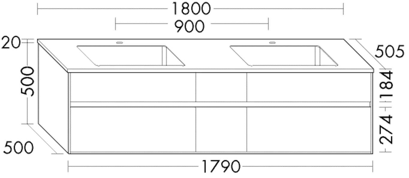burgbad rc40Solitaire Mineralguss-Doppelwaschtisch RC40 M41 inkl. Waschtischunterschrank, 505x1800x520 burgbad rc40Solitaire Mineralguss-Doppelwaschtisch RC40 M41 inkl. Waschtischunterschrank, 505x1800x520