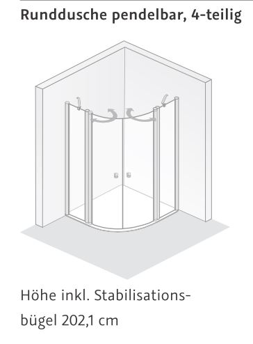 HSK teilgerahmte Runddusche pendelbar 4-teilig „Exklusiv 2.0“ Glas Linea 02, Profile Schwarz-matt, B: 800 mm H: 2000 mm T: 900 mm