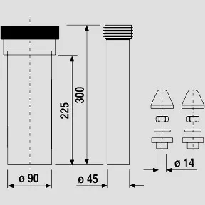 WC-Anschlussgarnitur DN 90, 300 mm, verlängert inkl. Abdeckung in weiß